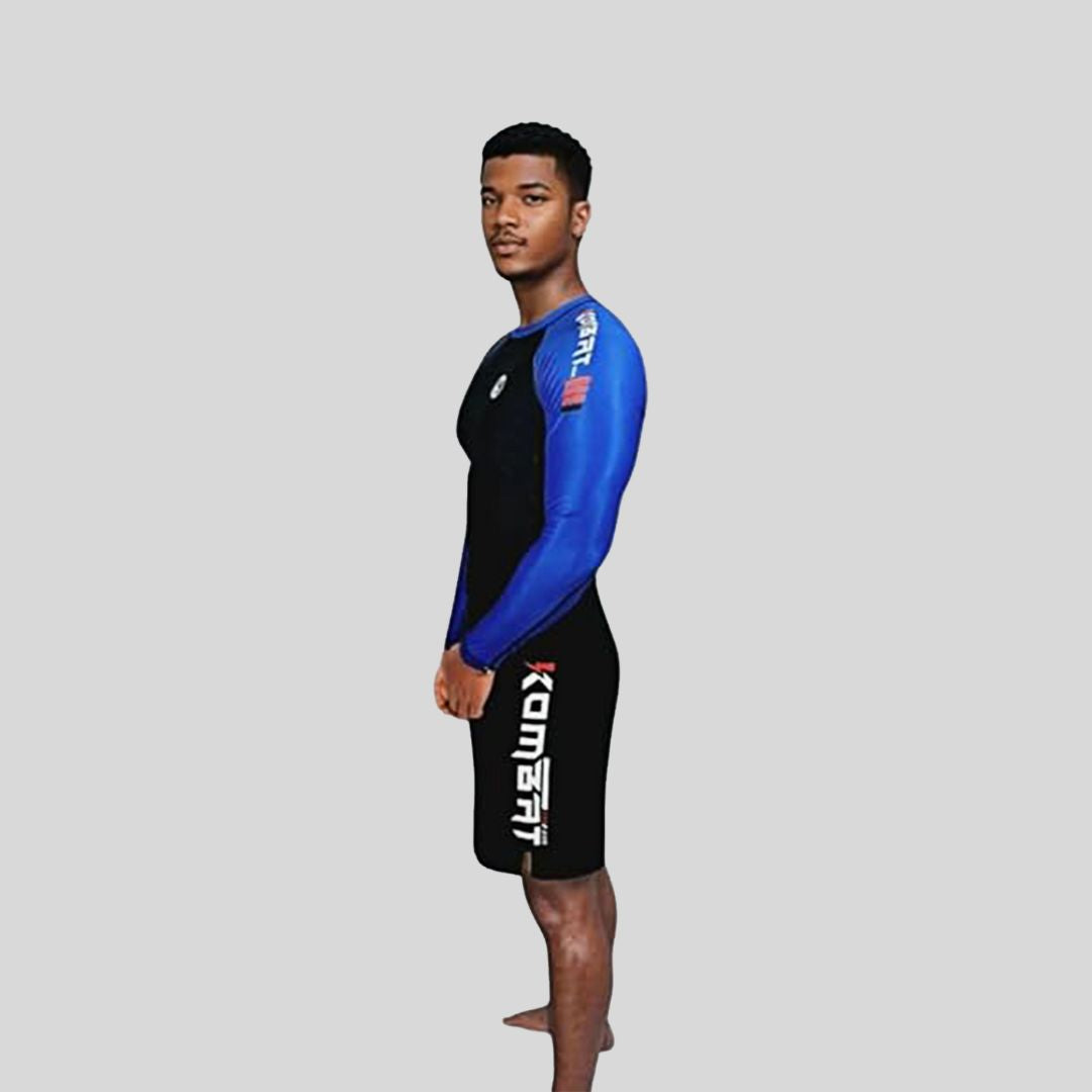 Ranked Pro Series Full Sleeve Rash Guard in black and blue for BJJ competitors