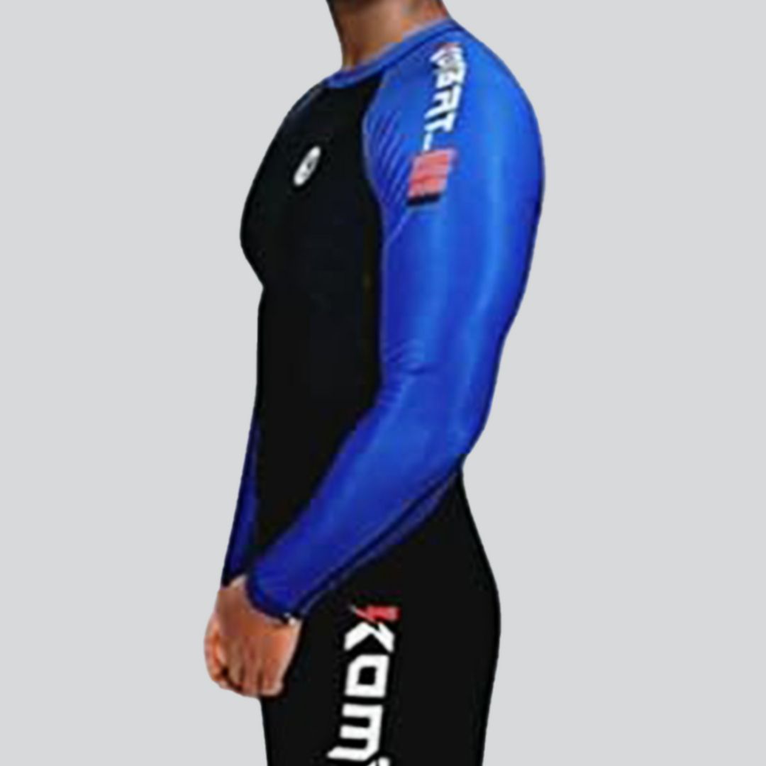 Ranked Pro Series Full Sleeve Rash Guard in black and blue for BJJ competitors