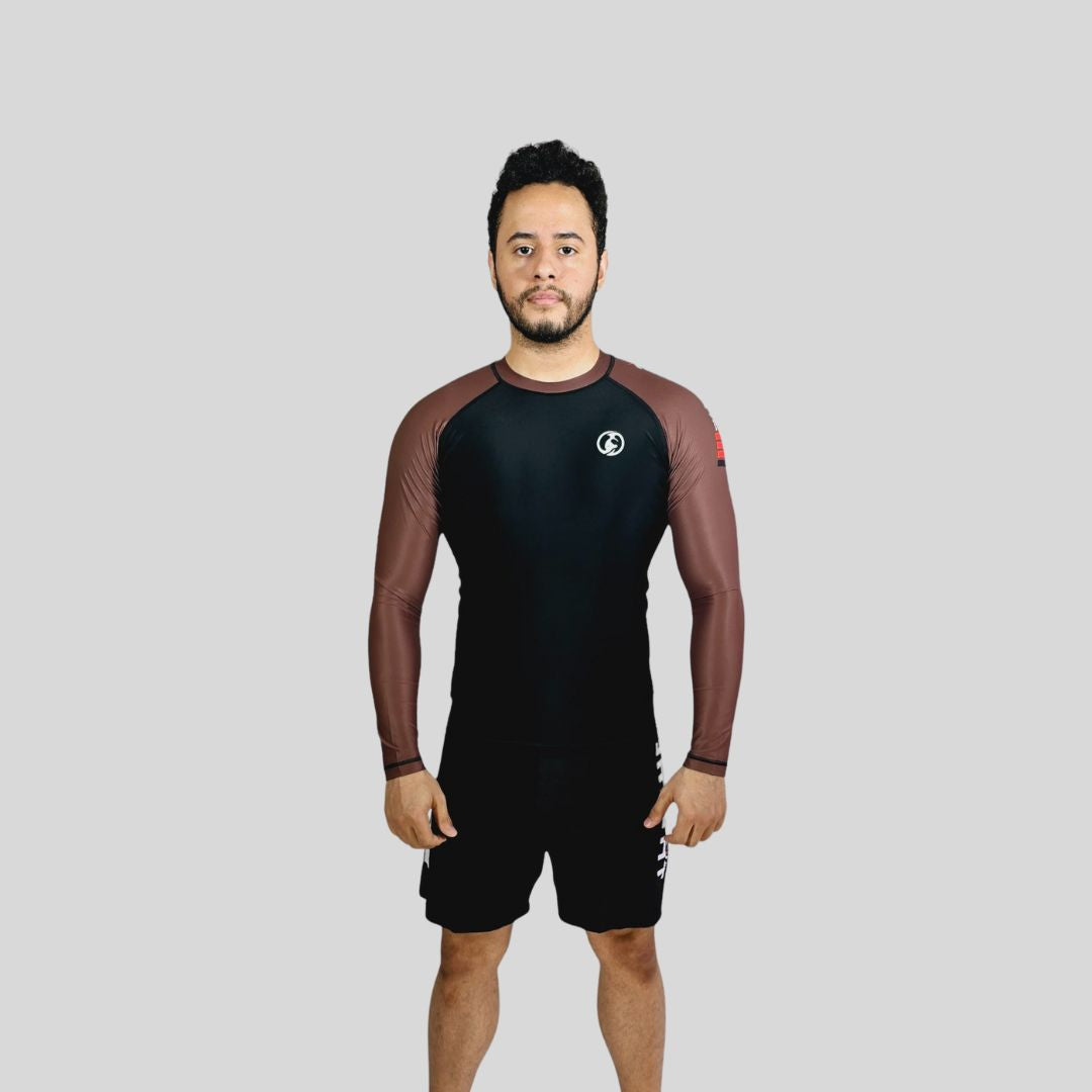 KOMBAT F/S PRO RANKED RASH GUARD BLK & BROWN