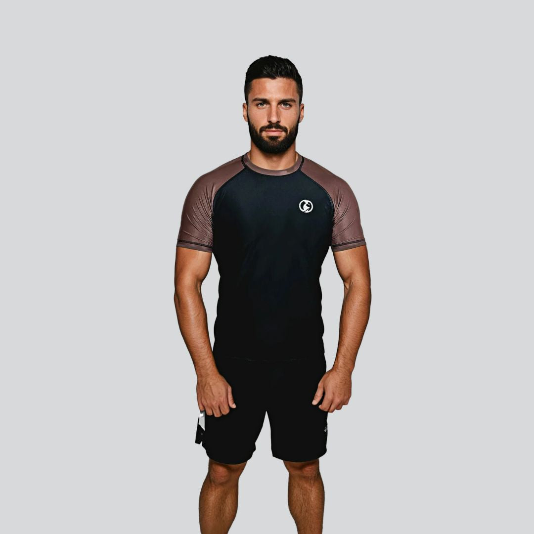 KOMBAT H/S PRO RANKED RASH GUARD BLACK & BROWN