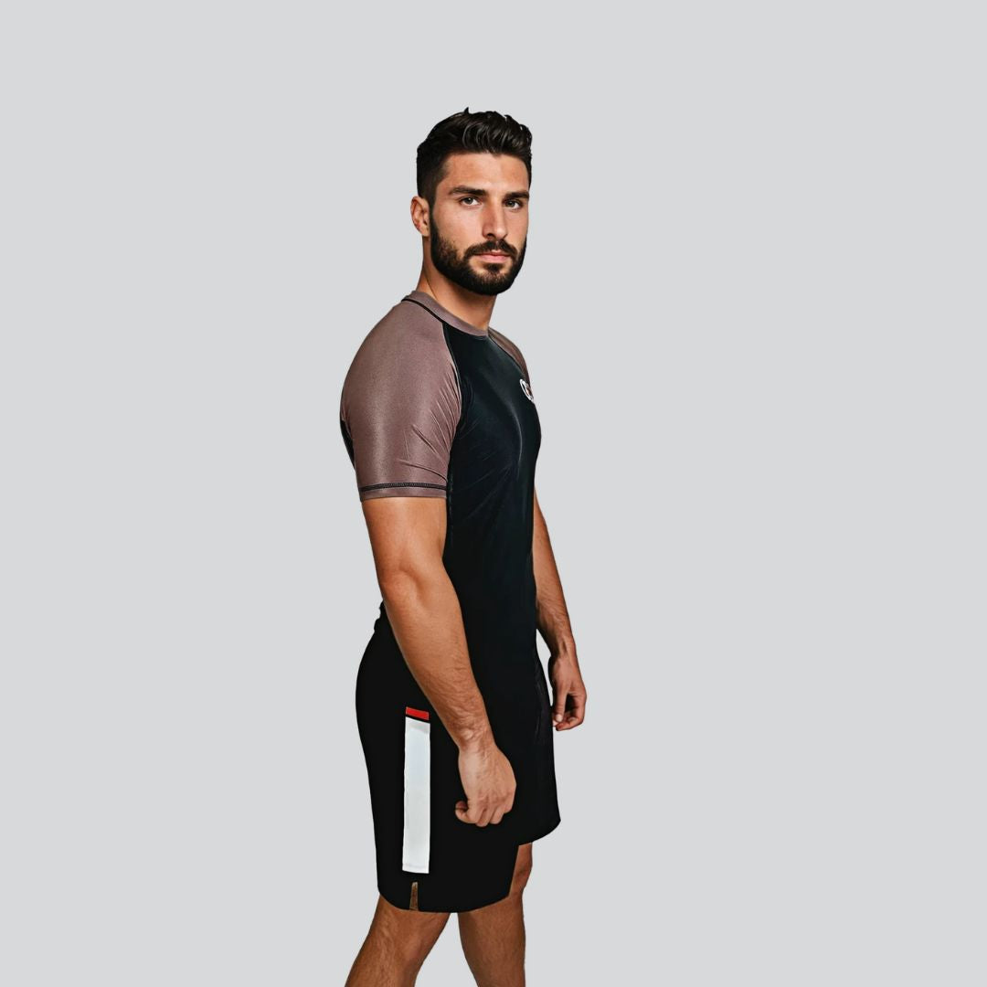 KOMBAT H/S PRO RANKED RASH GUARD BLACK & BROWN