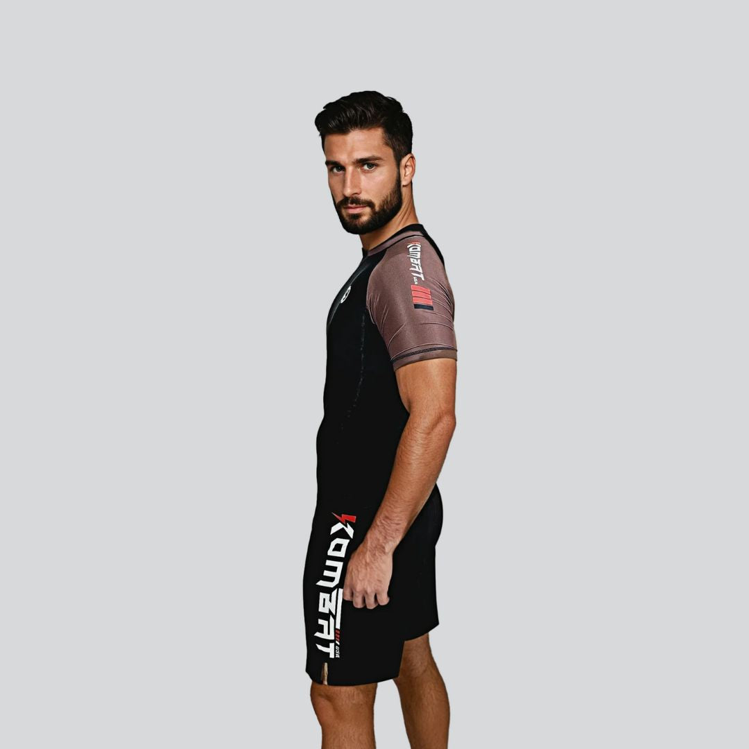 KOMBAT H/S PRO RANKED RASH GUARD BLACK & BROWN