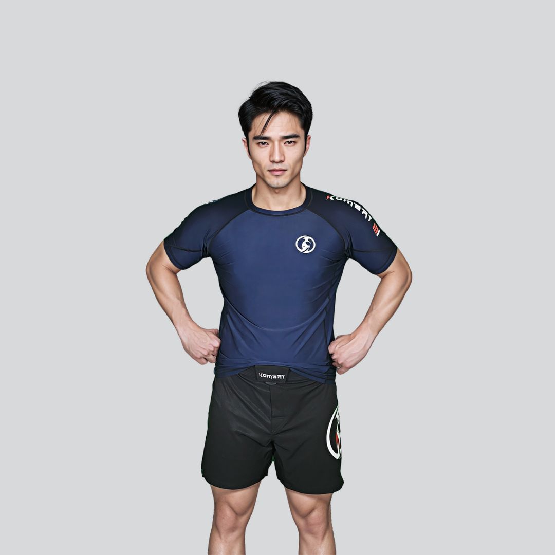 Blue Pro Half Sleeve Rash Guard for adult BJJ, MMA, and competition training