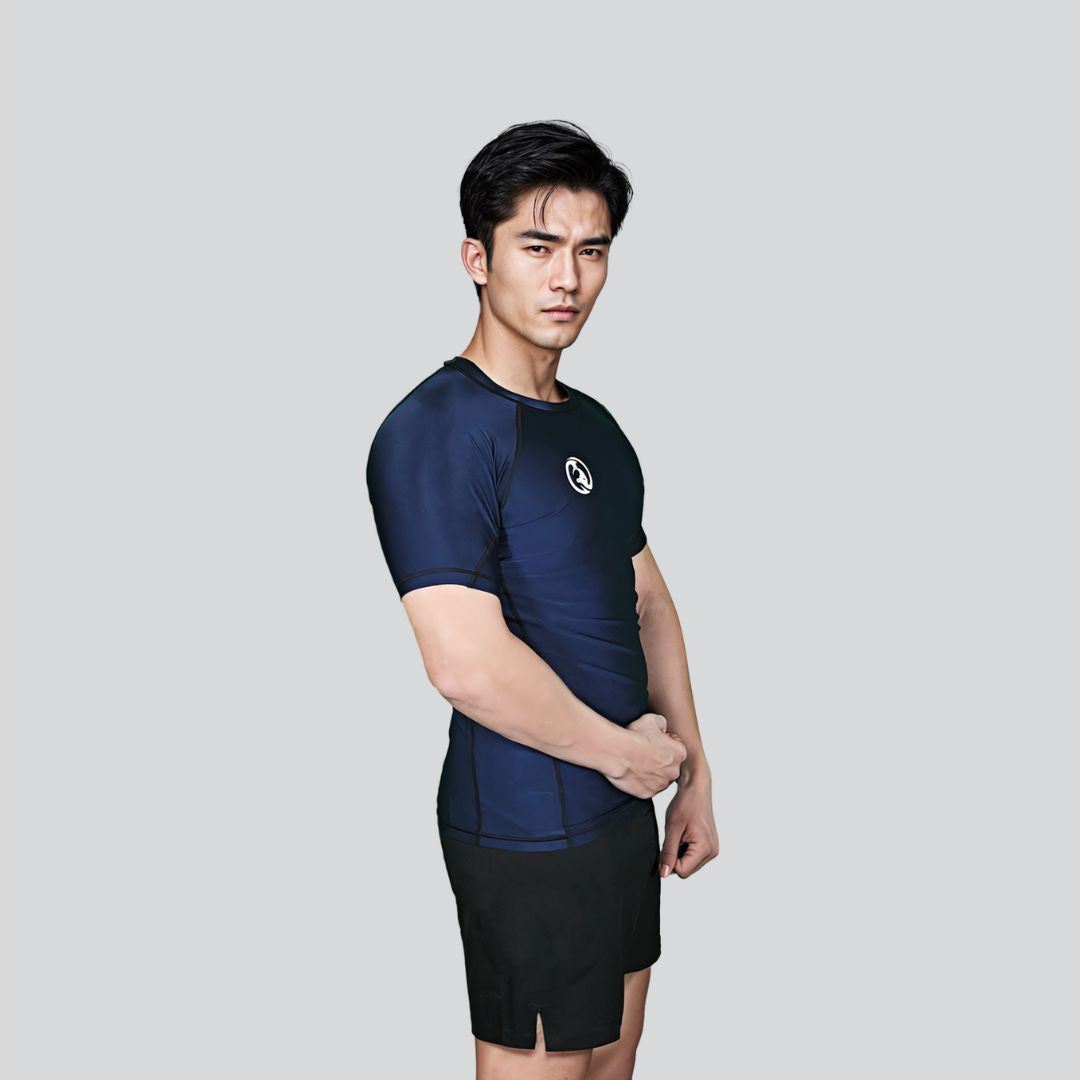 Blue Pro Half Sleeve Rash Guard for adult BJJ, MMA, and competition training