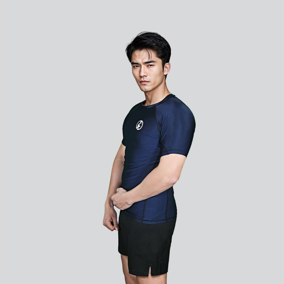 Blue Pro Half Sleeve Rash Guard for adult BJJ, MMA, and competition training