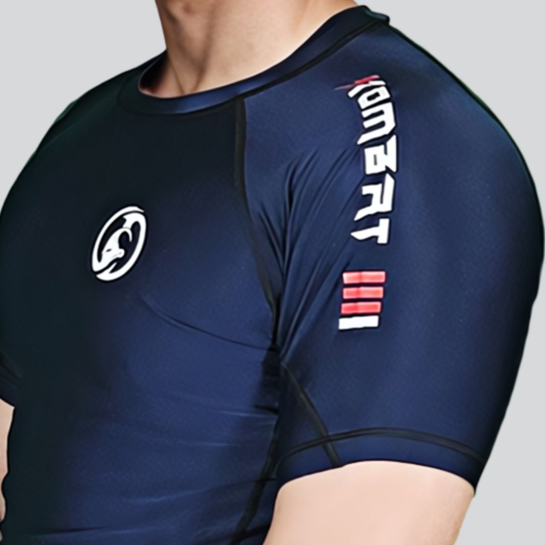 Blue Pro Half Sleeve Rash Guard for adult BJJ, MMA, and competition training
