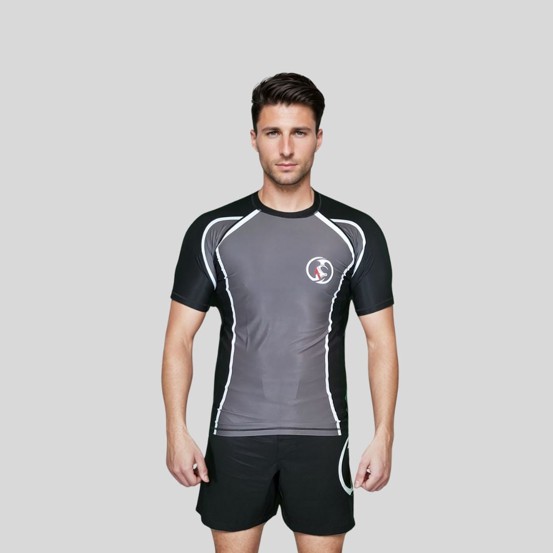 adult rash guard, short sleeve, hot gray
