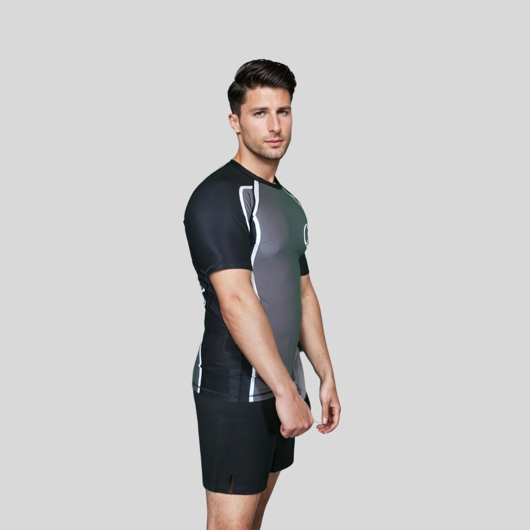 adult rash guard, short sleeve, hot gray