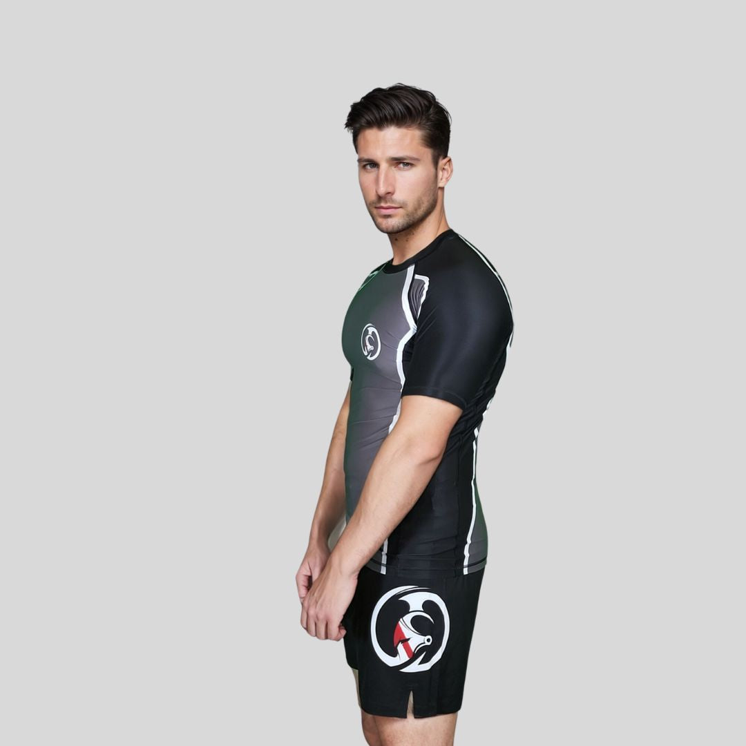 adult rash guard, short sleeve, hot gray