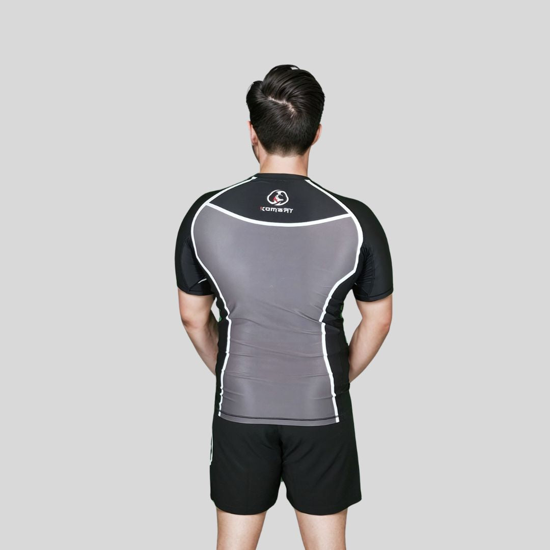 adult rash guard, short sleeve, hot gray