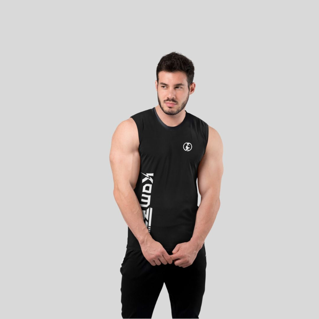 MEN ROUND NECK TANK TOP BLACK
