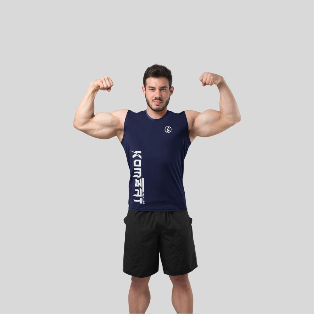 MEN ROUND NECK TANK TOP BLUE