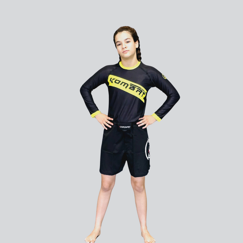 YOUTH F/S BLK/ YELLOW RASH GUARD