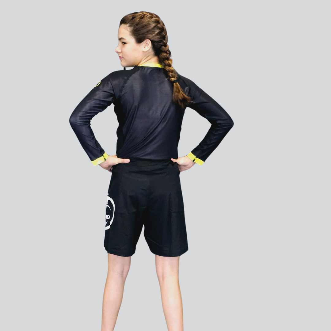 YOUTH F/S BLK/ YELLOW RASH GUARD