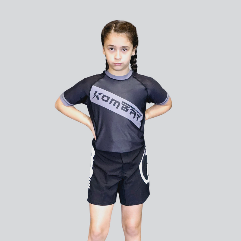 YOUTH H/S BLK/GRAY RASH GUARD