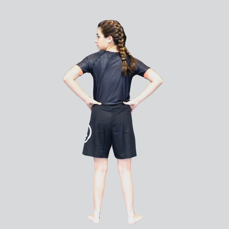 YOUTH H/S BLK/ORANGE RASH GUARD