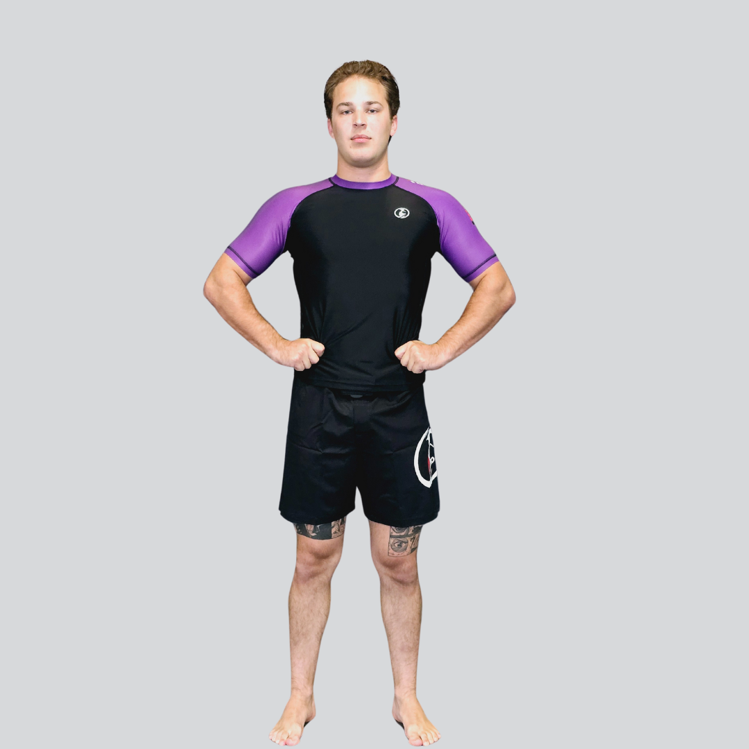 YOUTH H/S BLK/PURPLE RASH GUARD