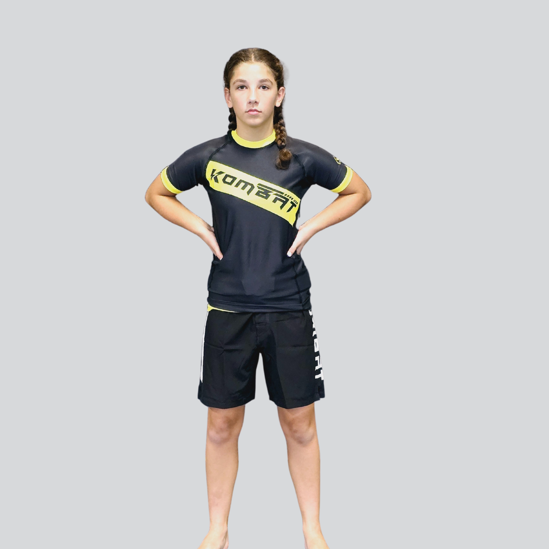 YOUTH H/S BLK/YELLOW RASH GUARD