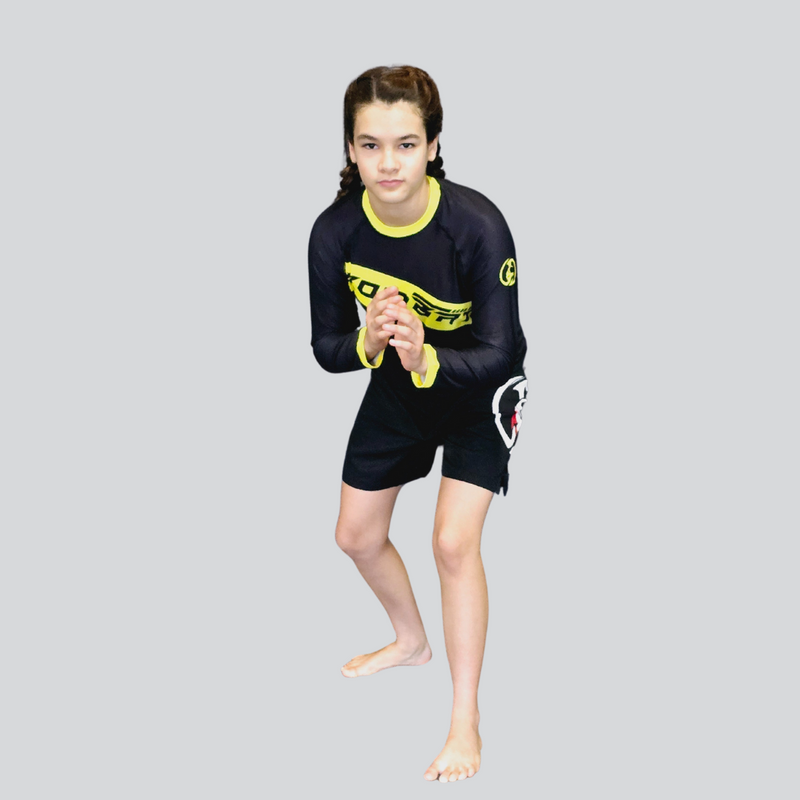 YOUTH H/S BLK/YELLOW RASH GUARD