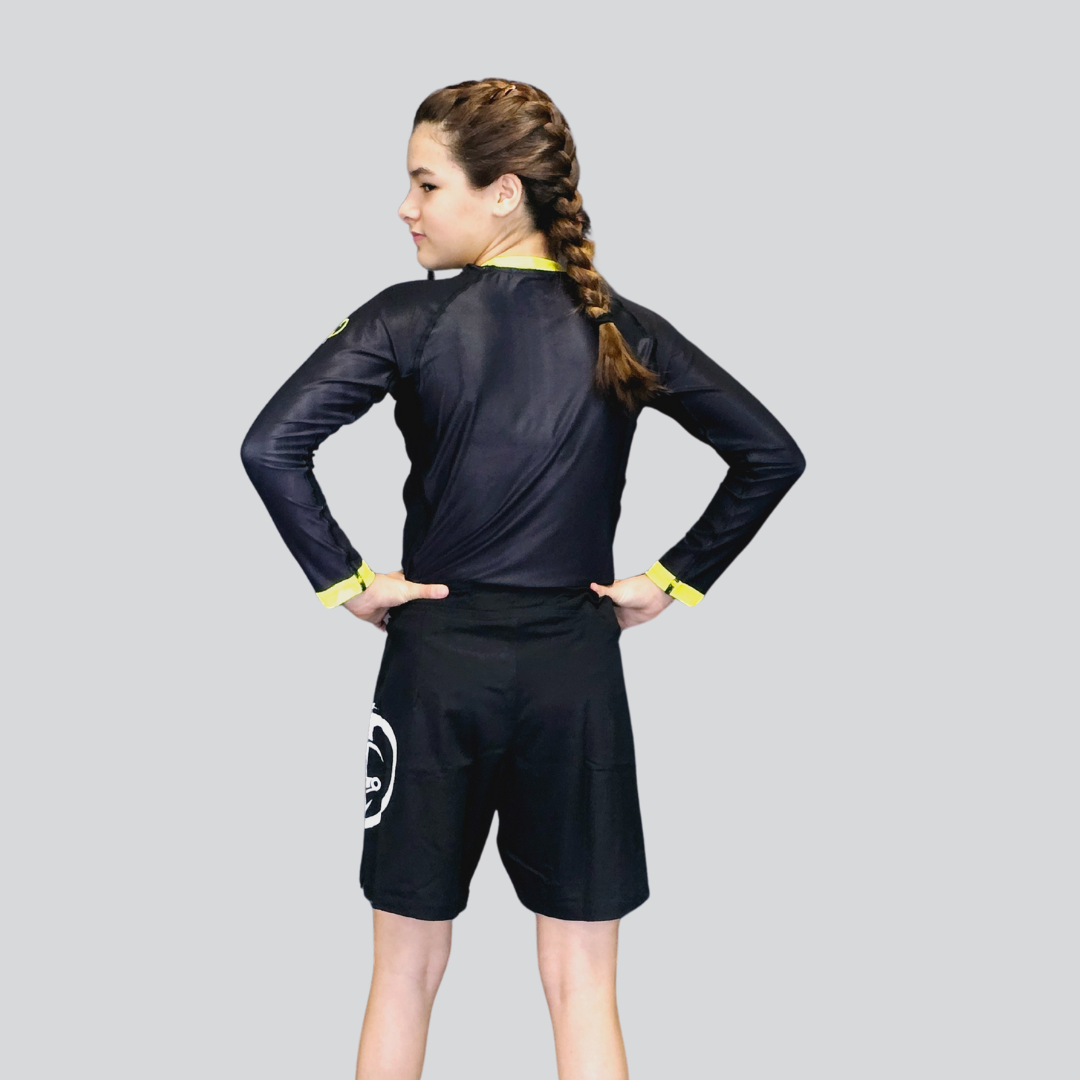 YOUTH H/S BLK/YELLOW RASH GUARD