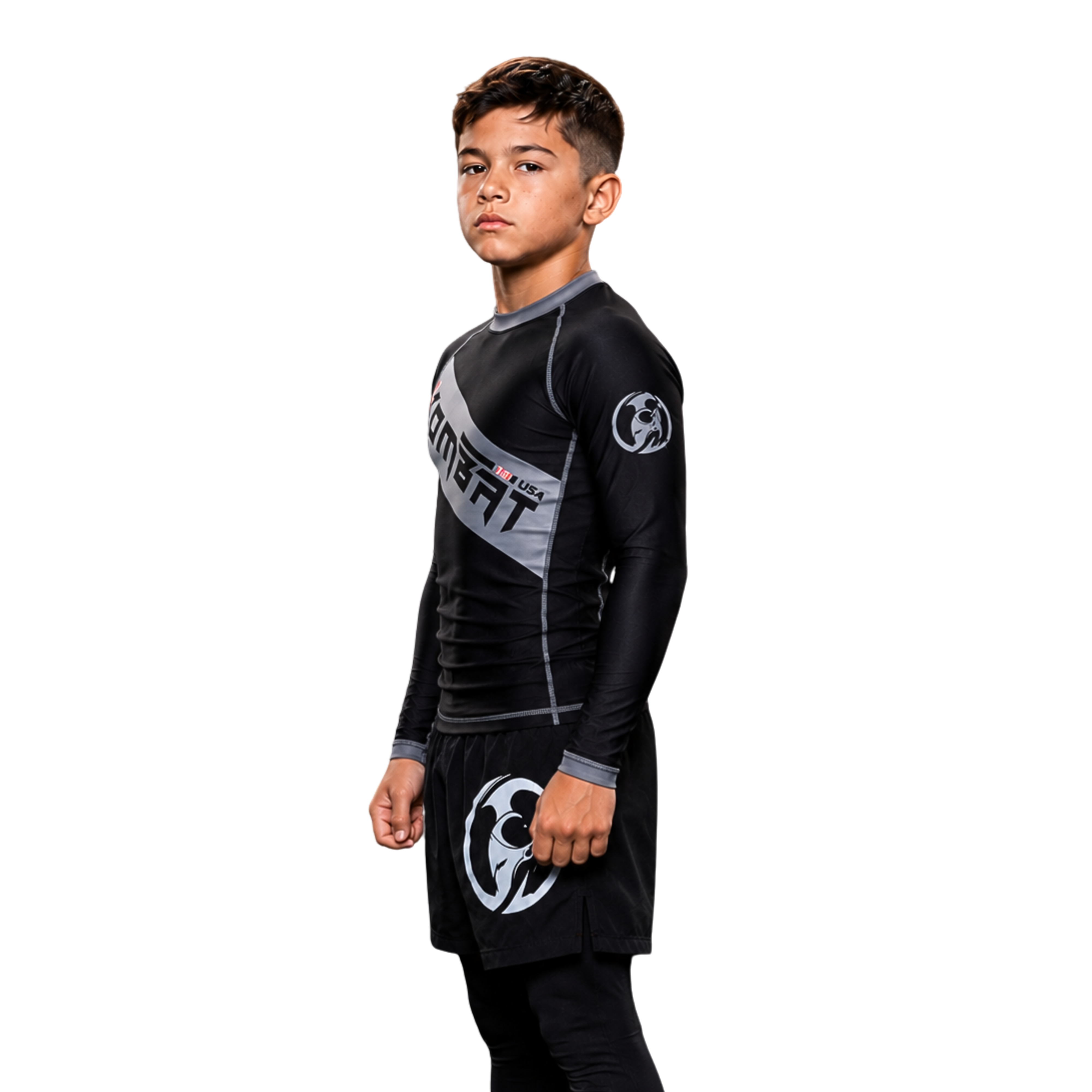 YOUTH RASH GUARD F/S BLK/GRAY