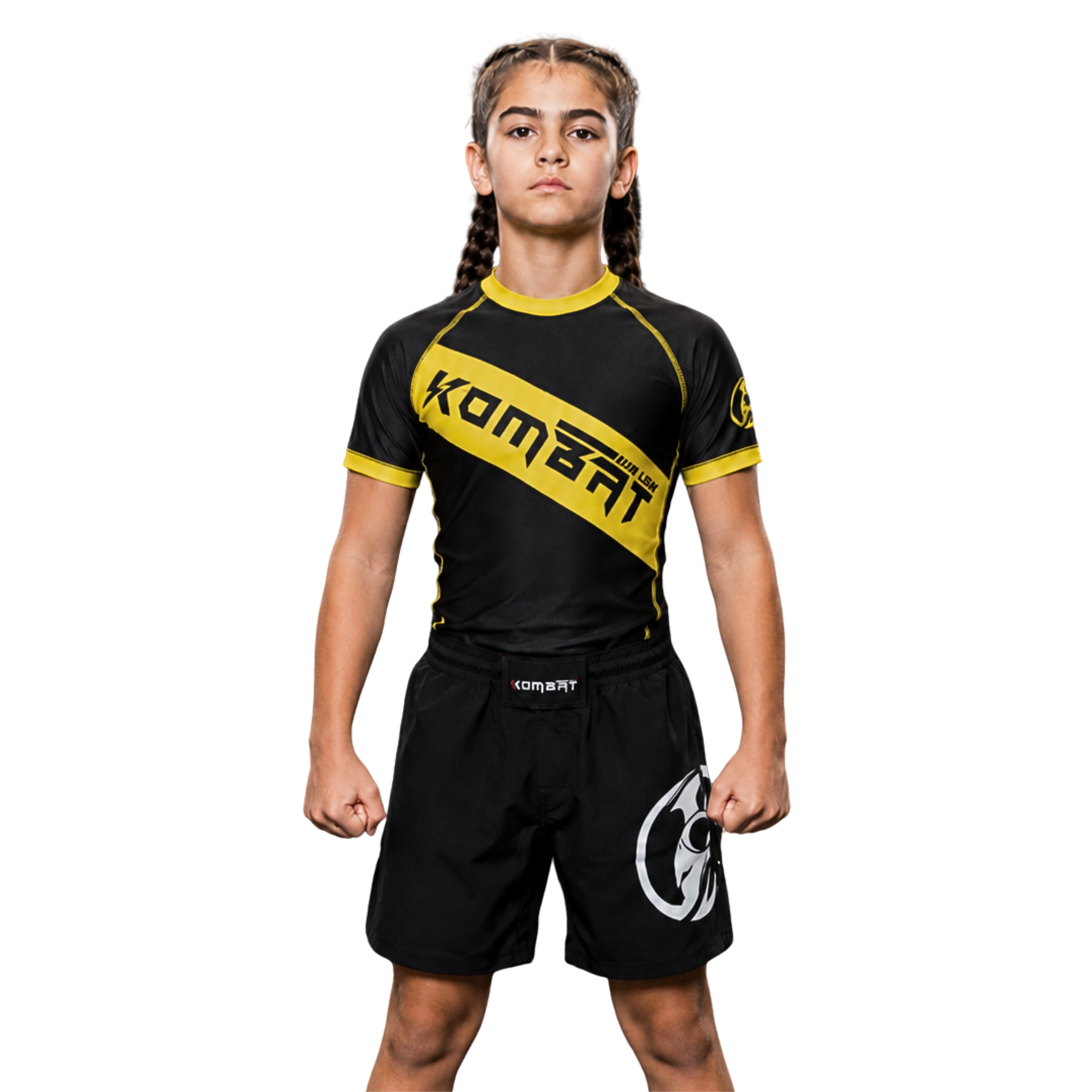 YOUTH RASH GUARD F/S BLK/ YELLOW