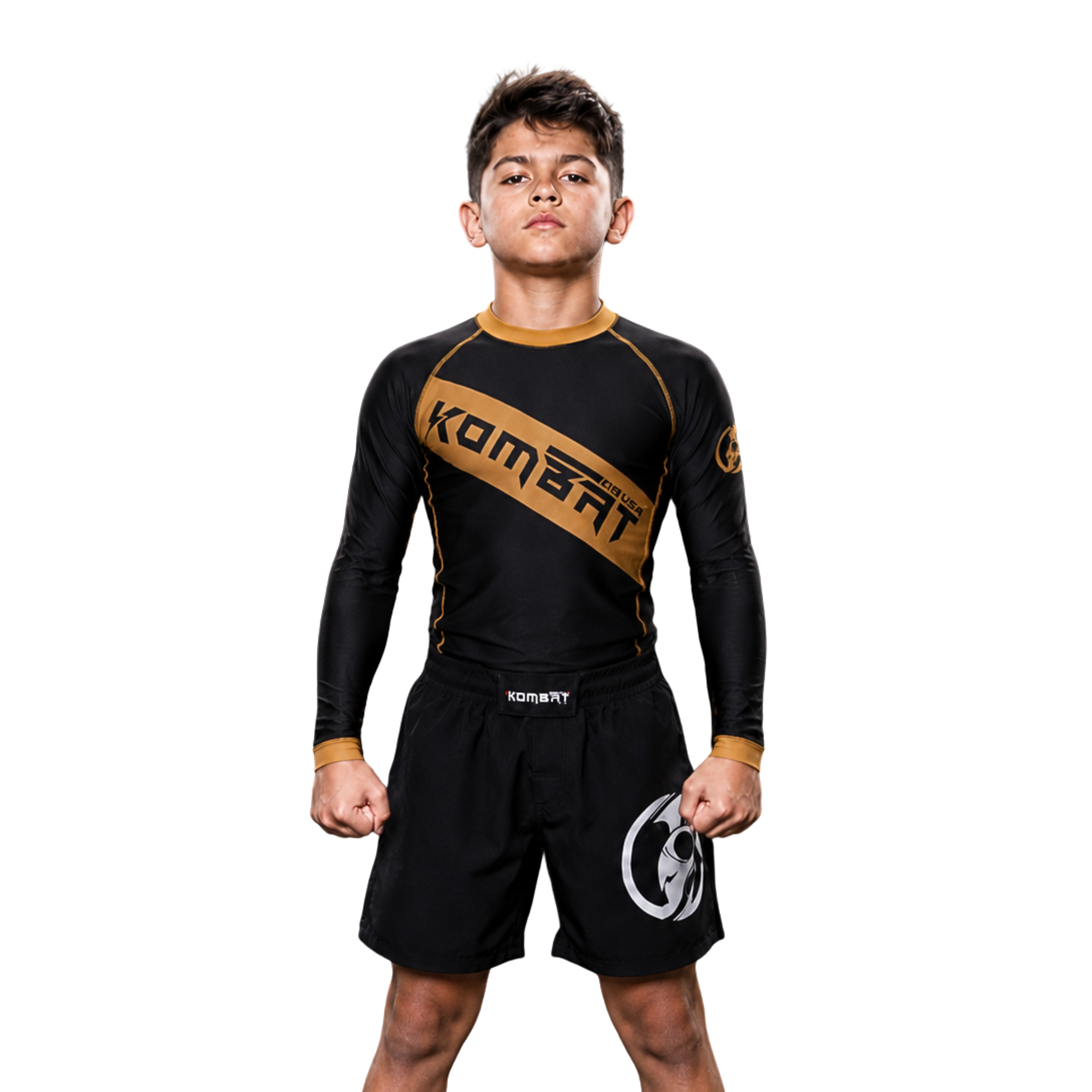 YOUTH RASH GUARD F/S BLK/ORANGE