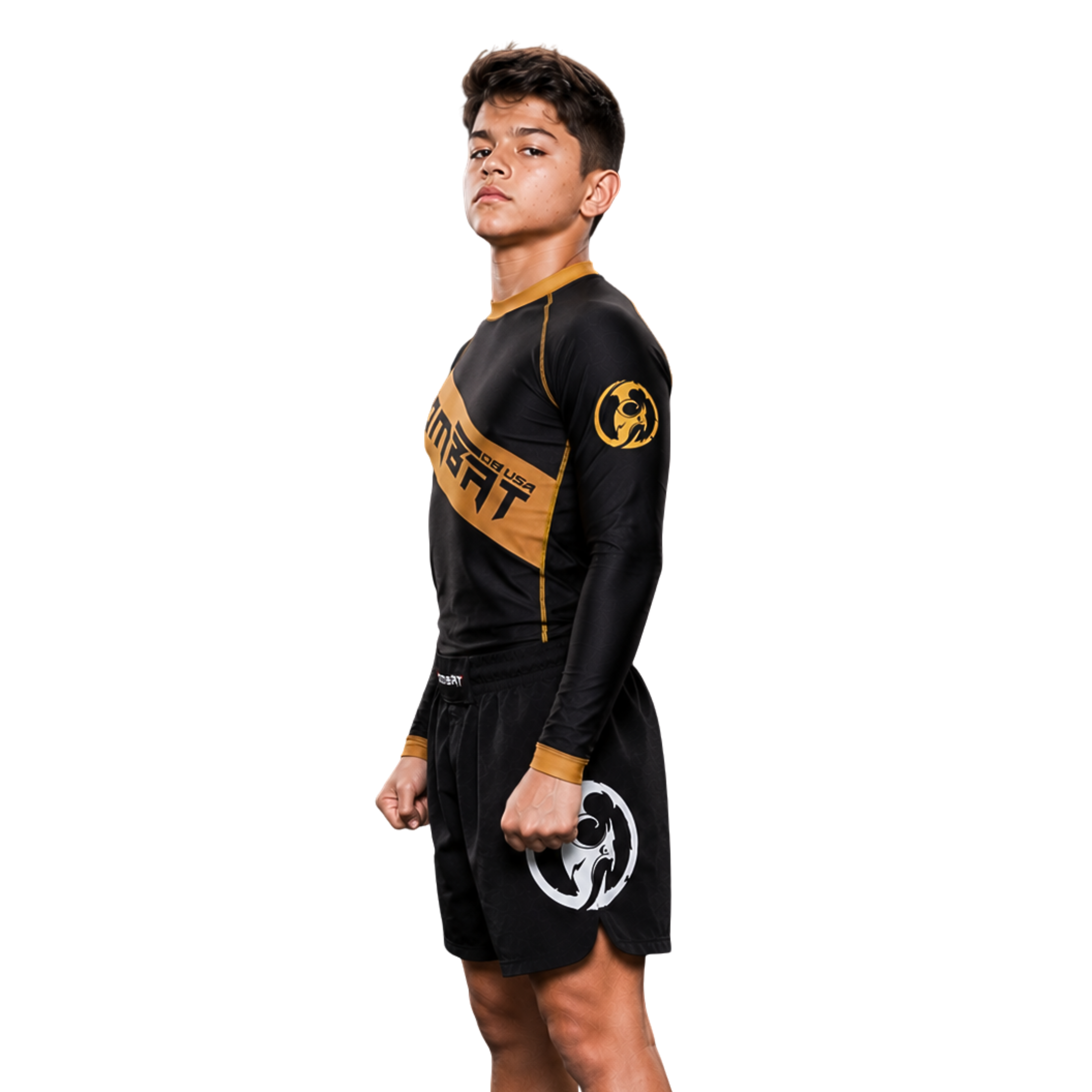 YOUTH RASH GUARD F/S BLK/ORANGE