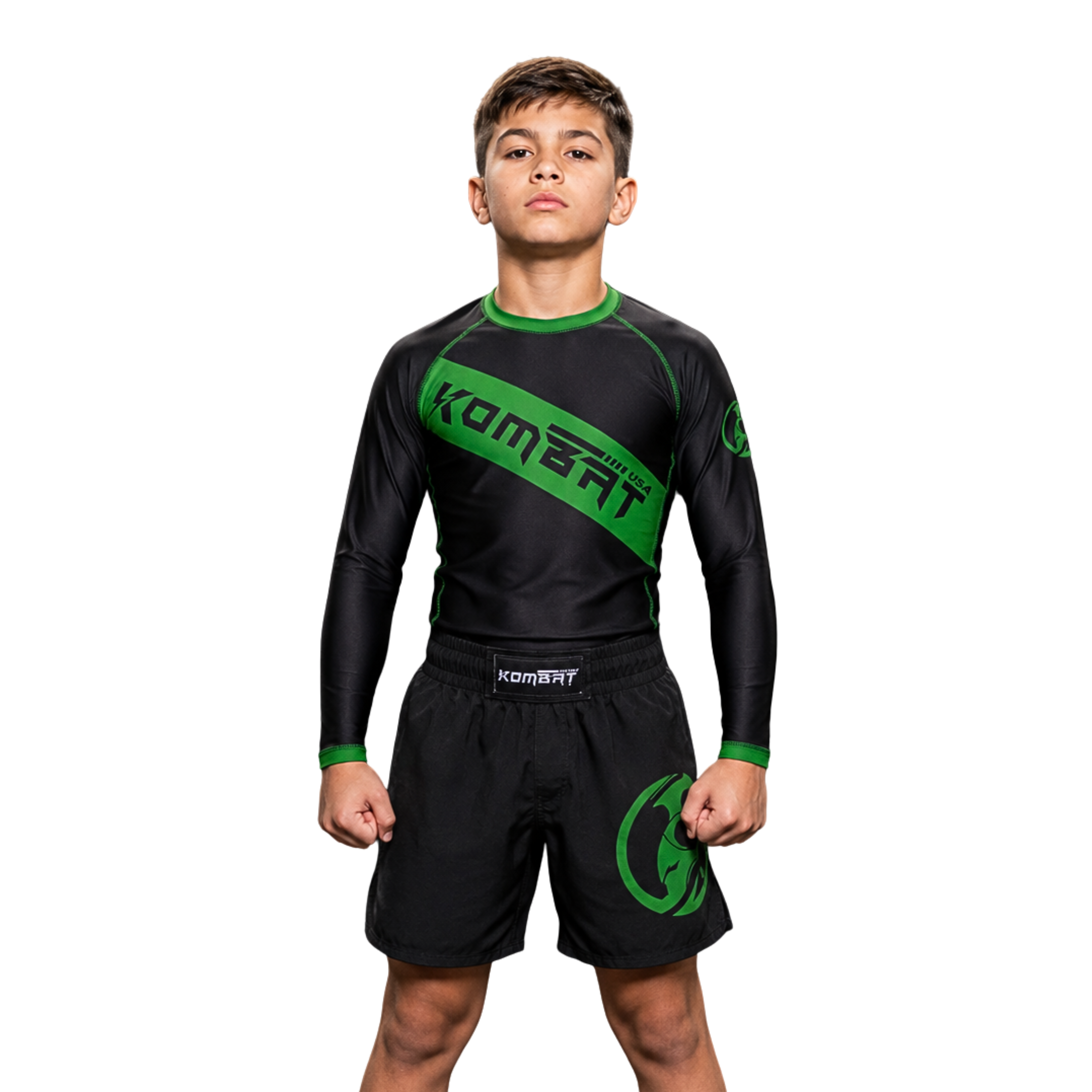 YOUTH RASH GUARD F/S BLK/GREEN