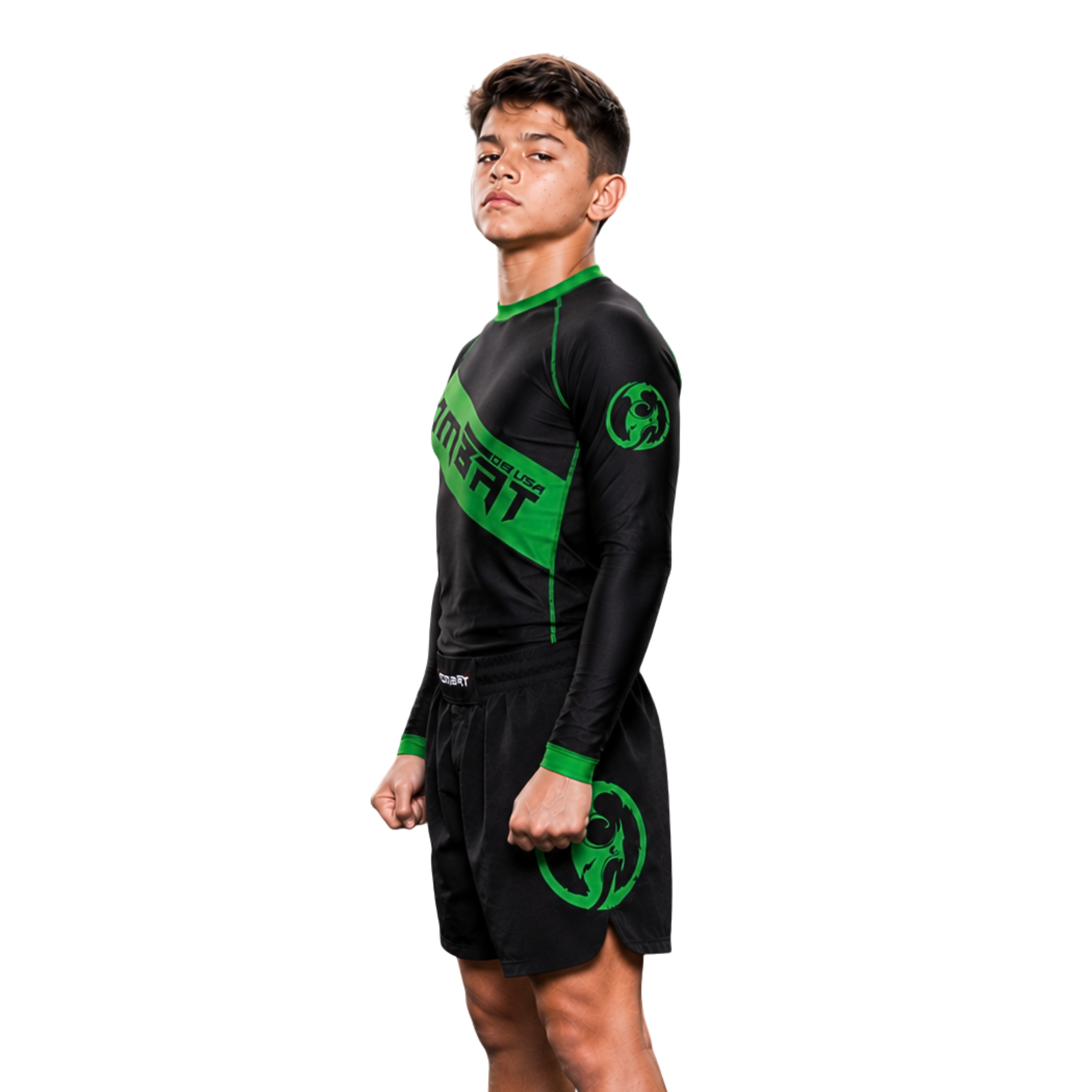 YOUTH RASH GUARD F/S BLK/GREEN