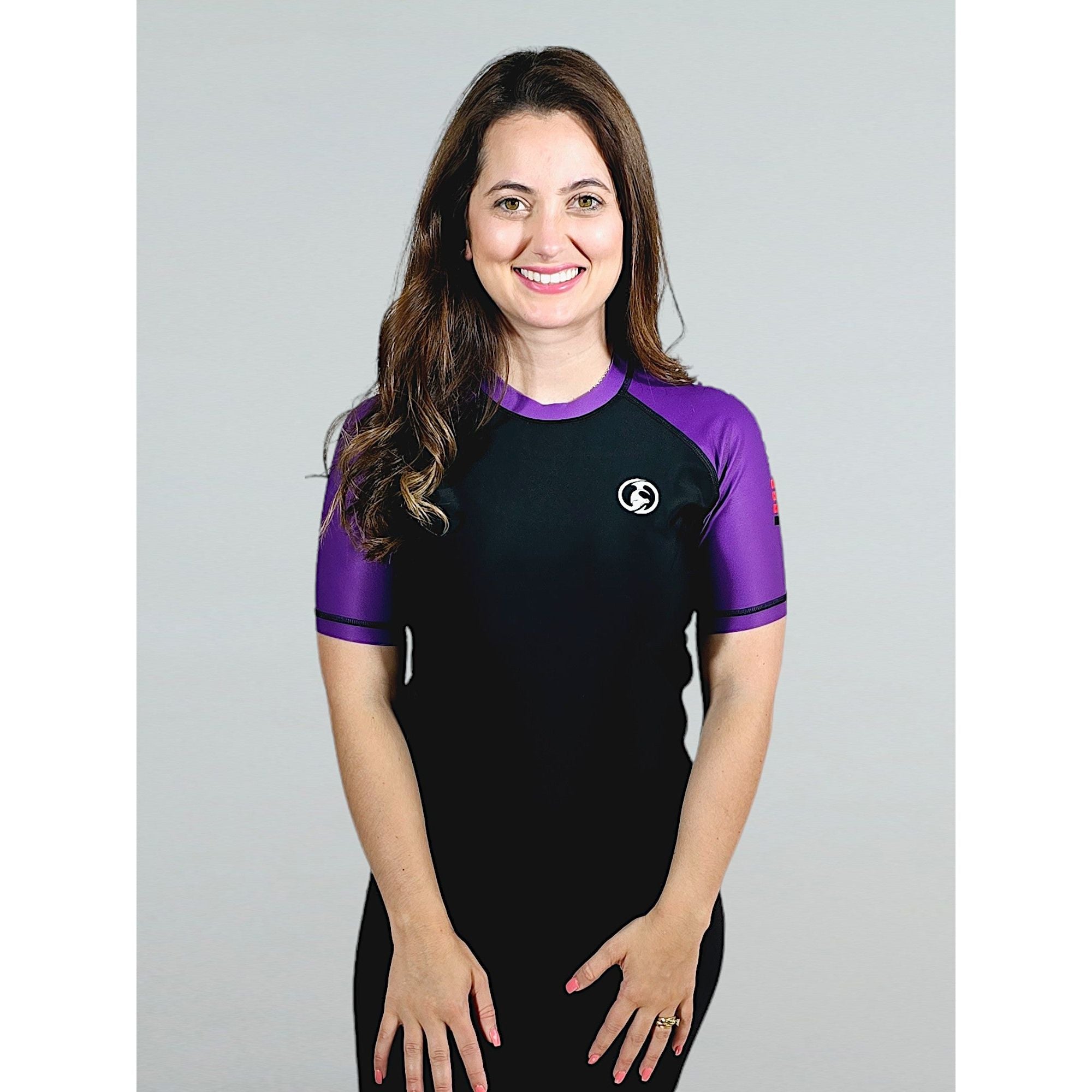 KOMBAT WOMAN H/S PRO RASH GUARD BLACK & PURPLE