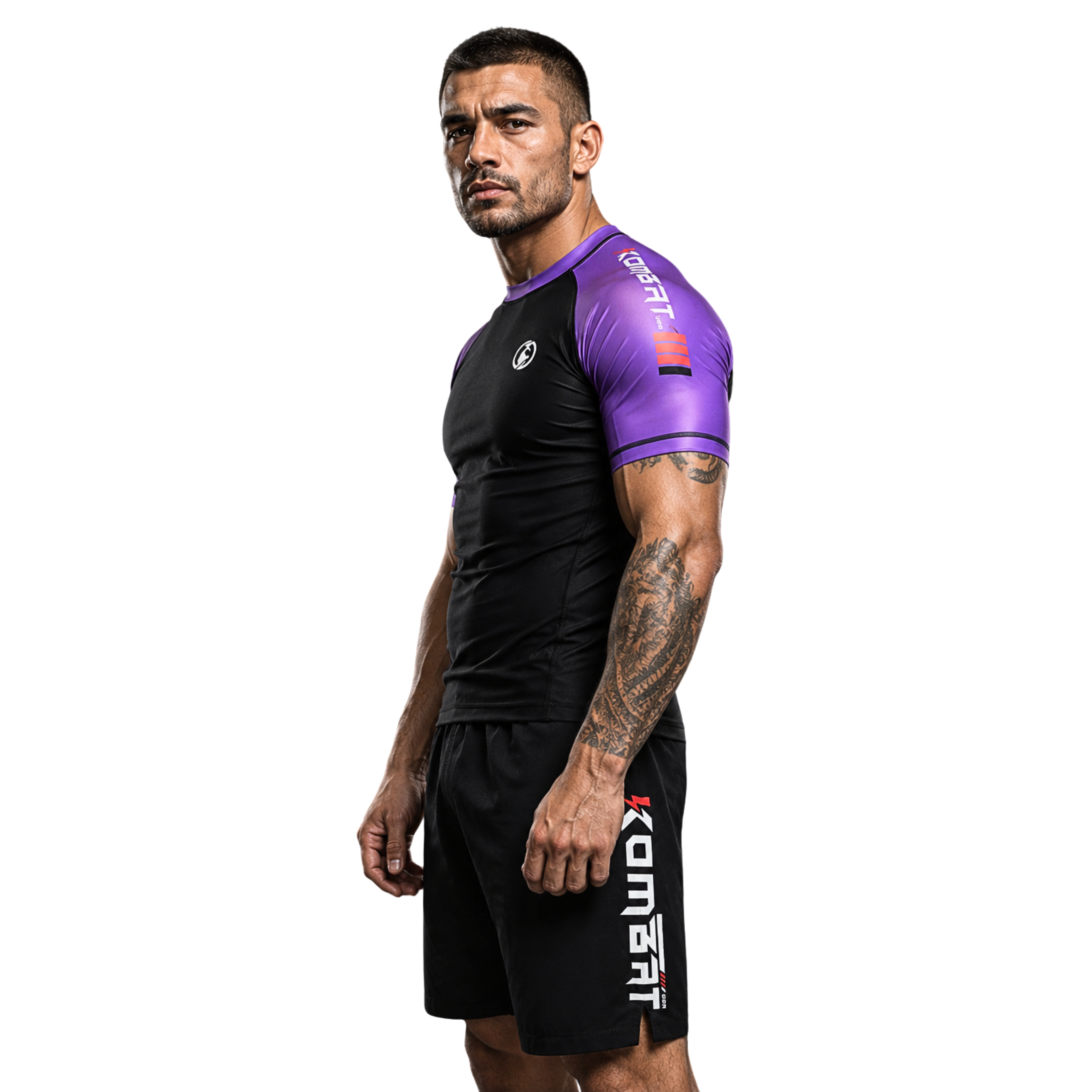 ADULT RASH GUARD H/S PRO RANKED BLK & PURPLE