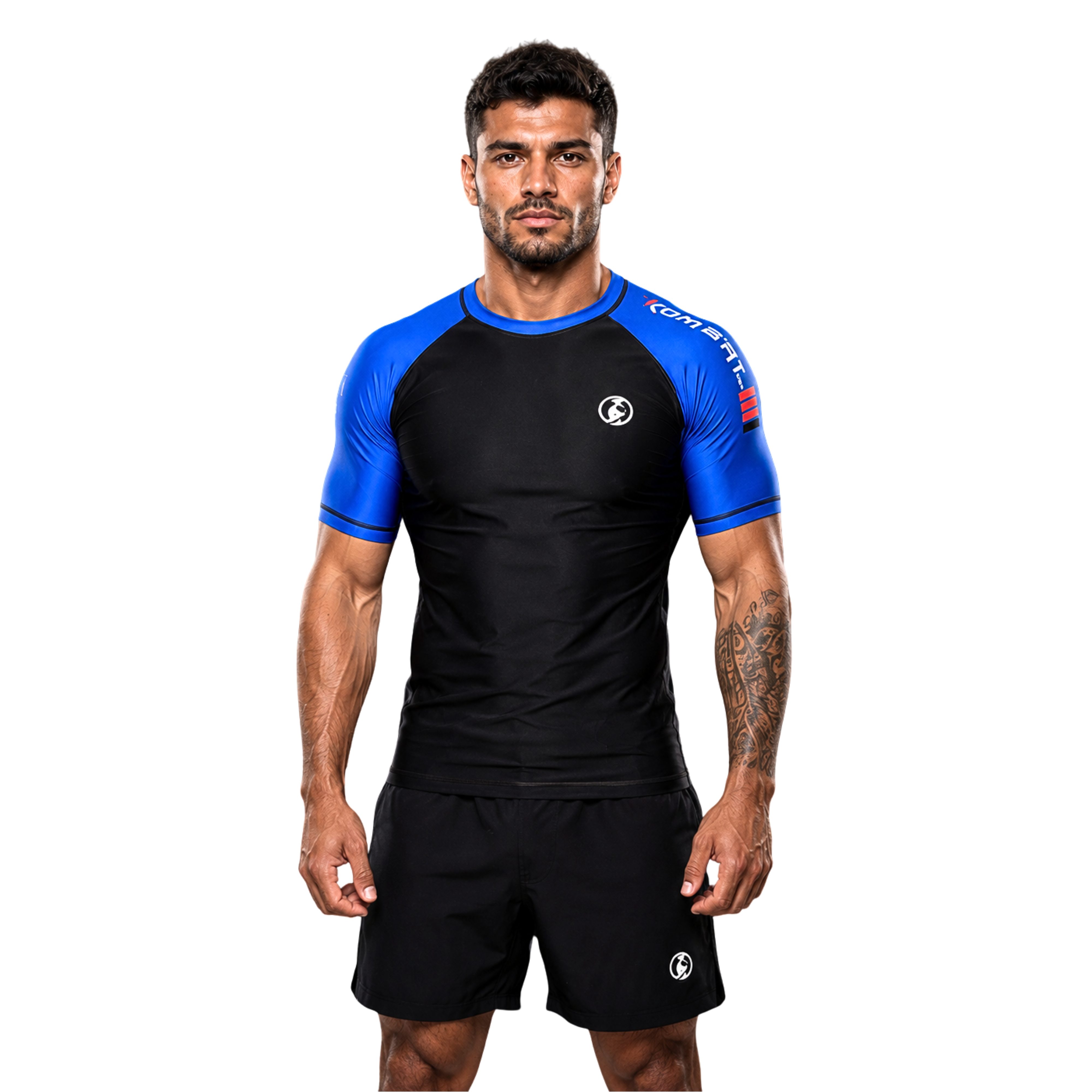 RANKED PRO HALF SLEEVE ADULT RASH GUARD BLK & BLUE | KOMBAT USA