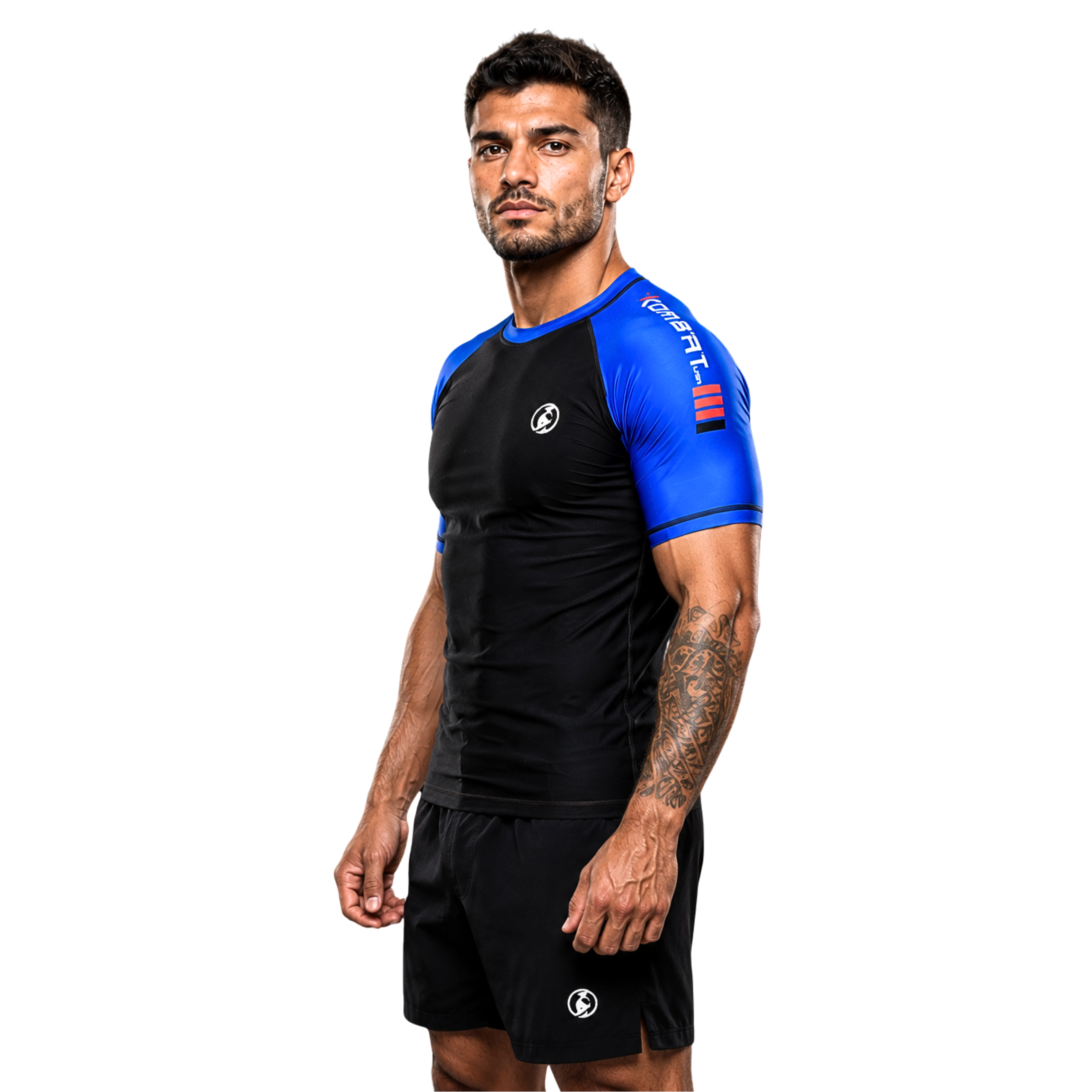 RANKED PRO HALF SLEEVE ADULT RASH GUARD BLK & BLUE | KOMBAT USA