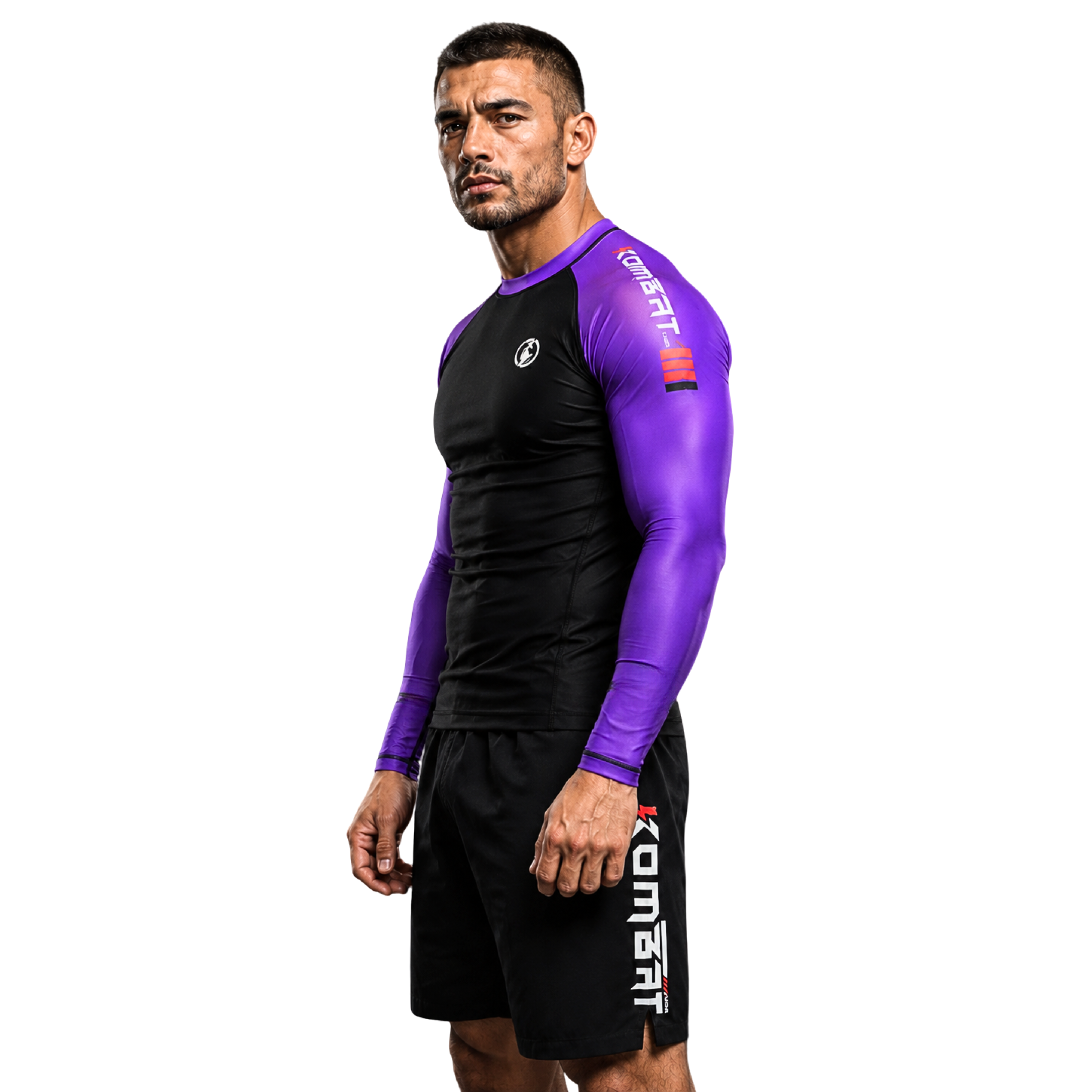 ADULT RASH GUARD F/S PRO RANKED BLK & PURPLE