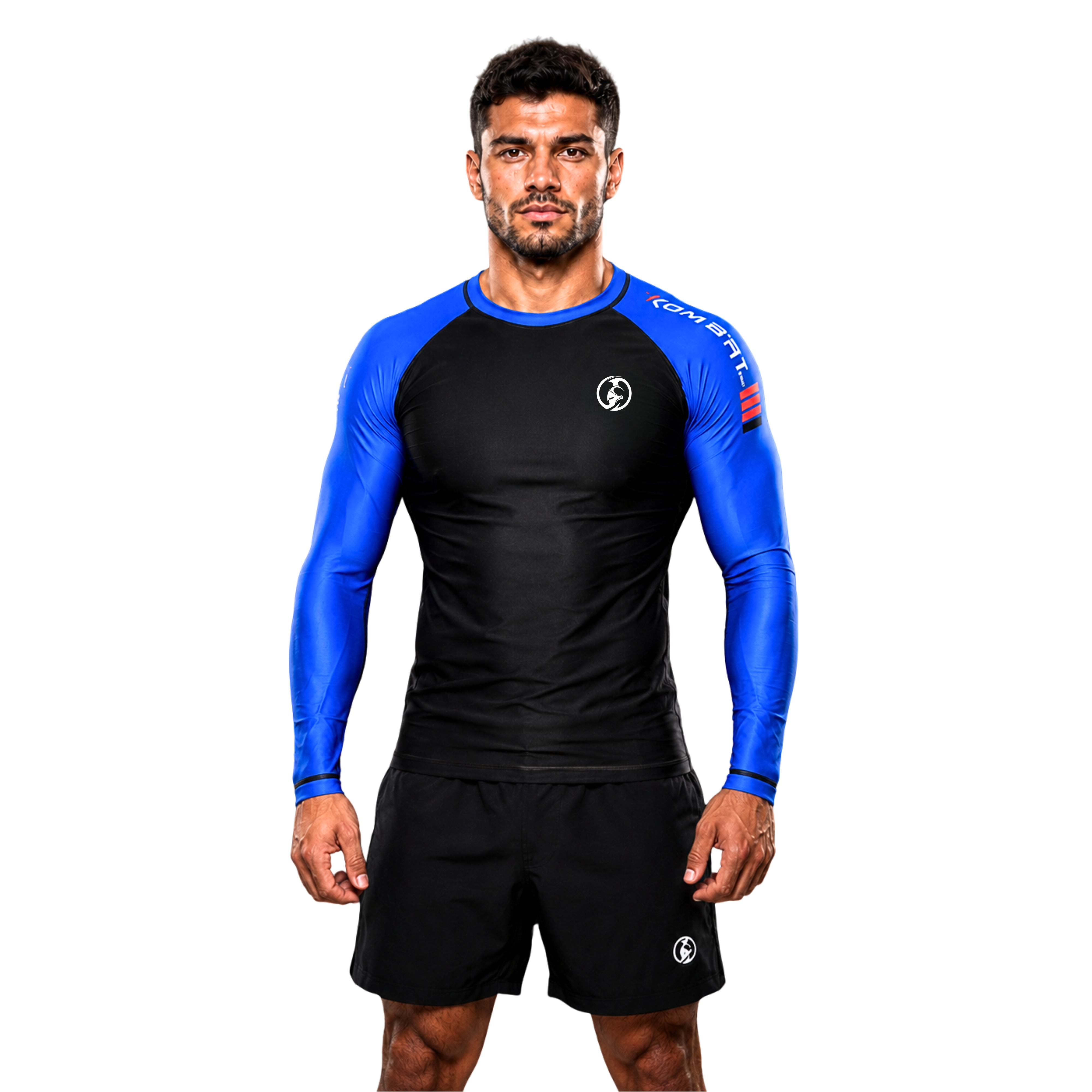 MEN'S LONG SLEEVE PRO RANKED RASH GUARD BLK & BLUE | KOMBAT USA