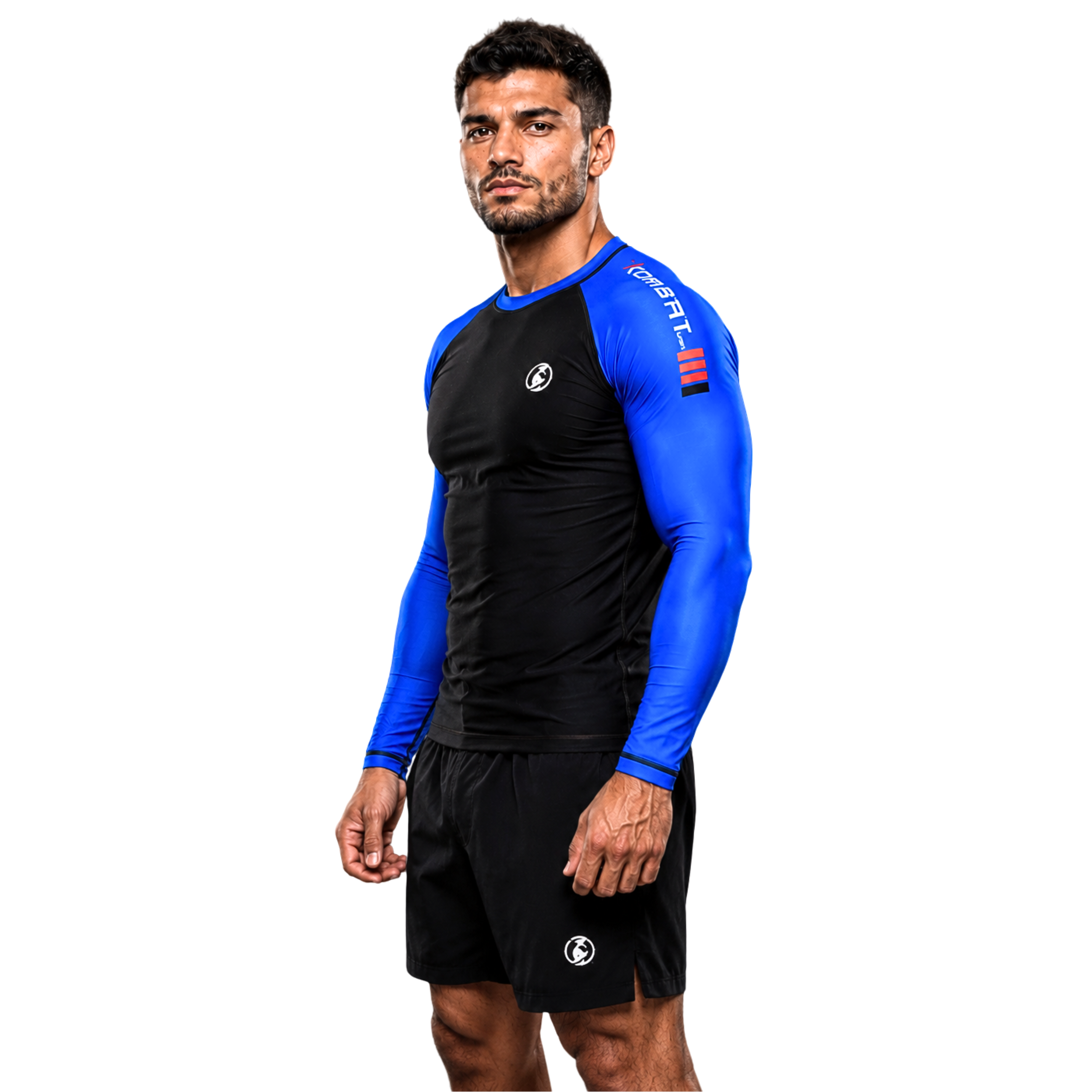 MEN'S LONG SLEEVE PRO RANKED RASH GUARD BLK & BLUE | KOMBAT USA