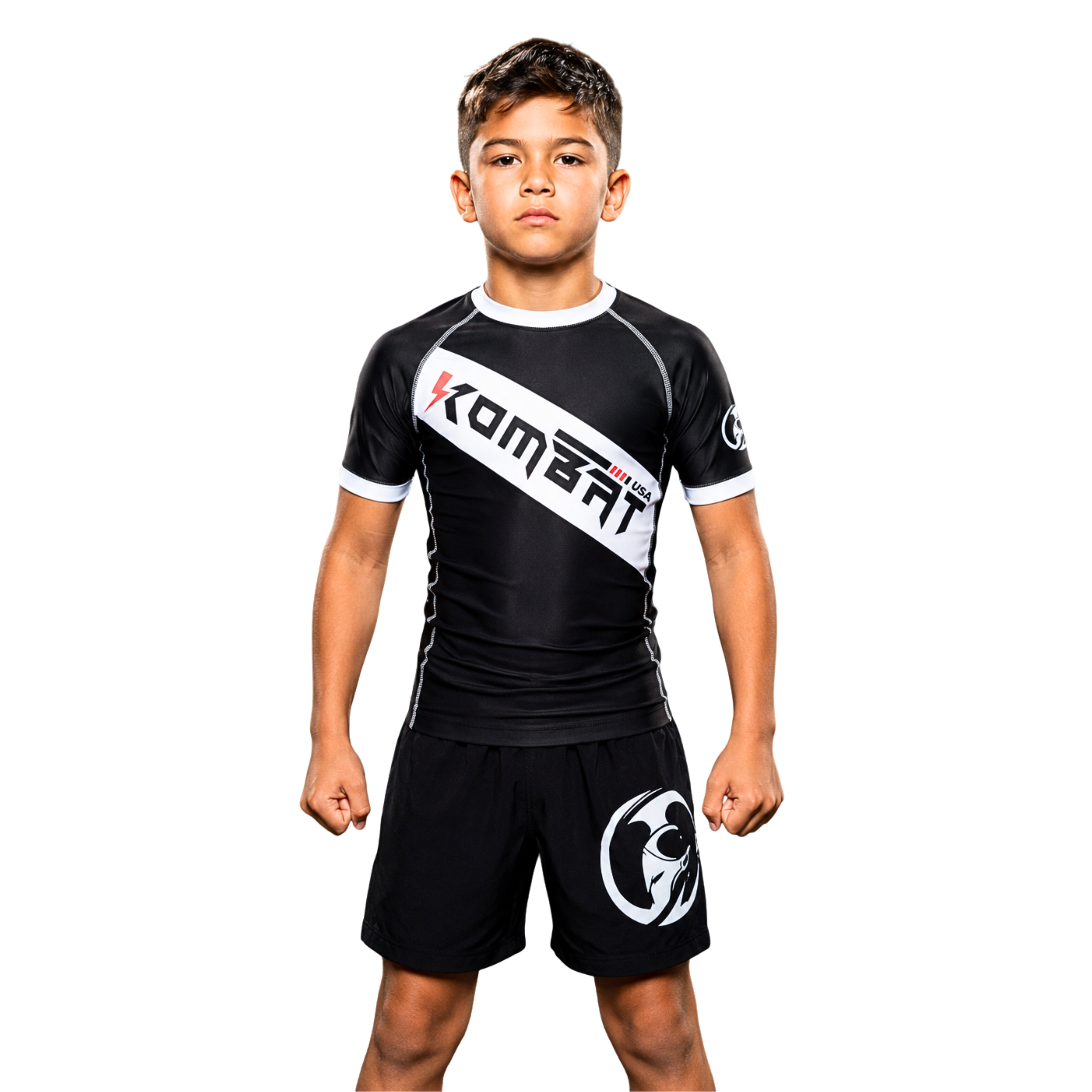 YOUTH RASH GUARD H/S BLK/WHITE