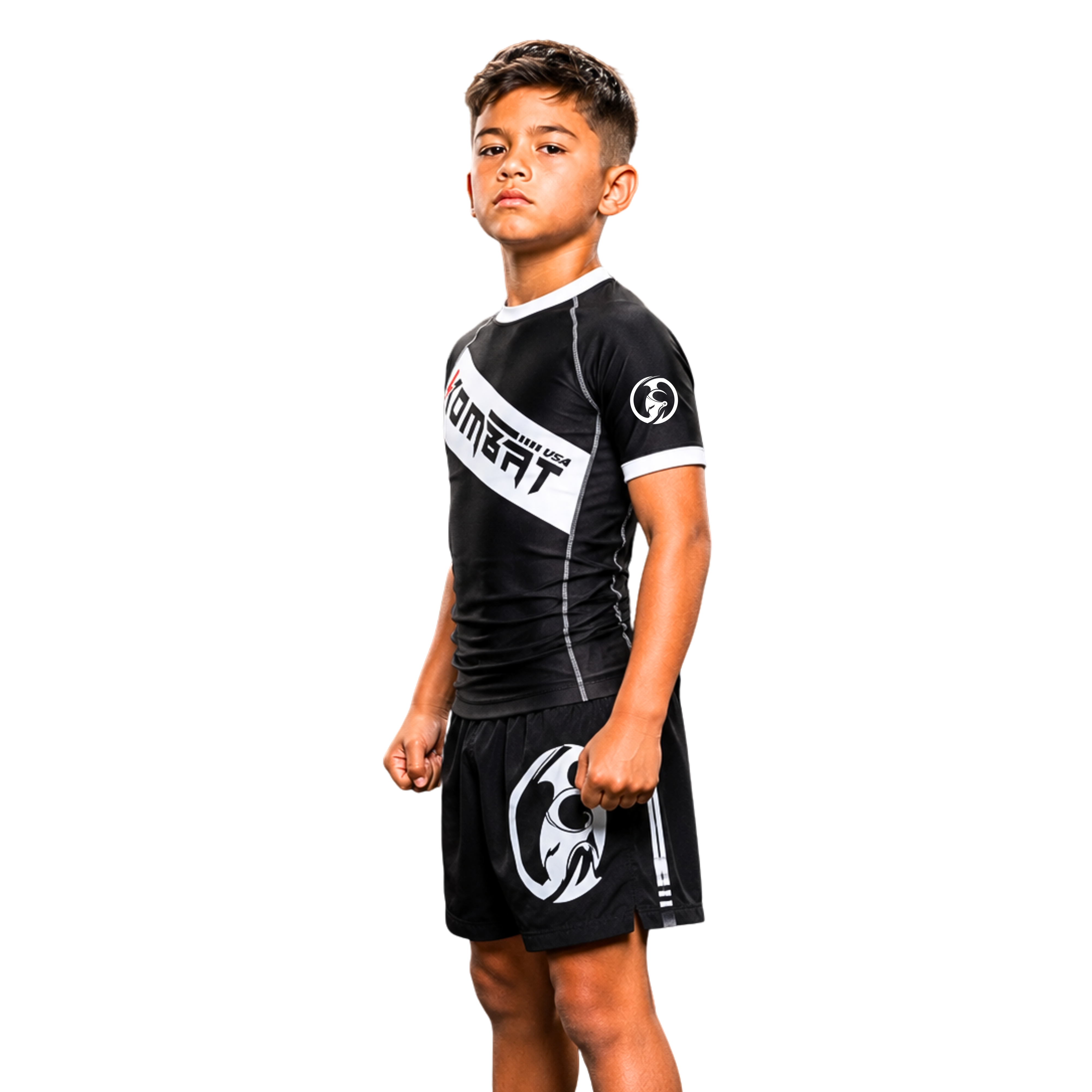 YOUTH RASH GUARD H/S BLK/WHITE