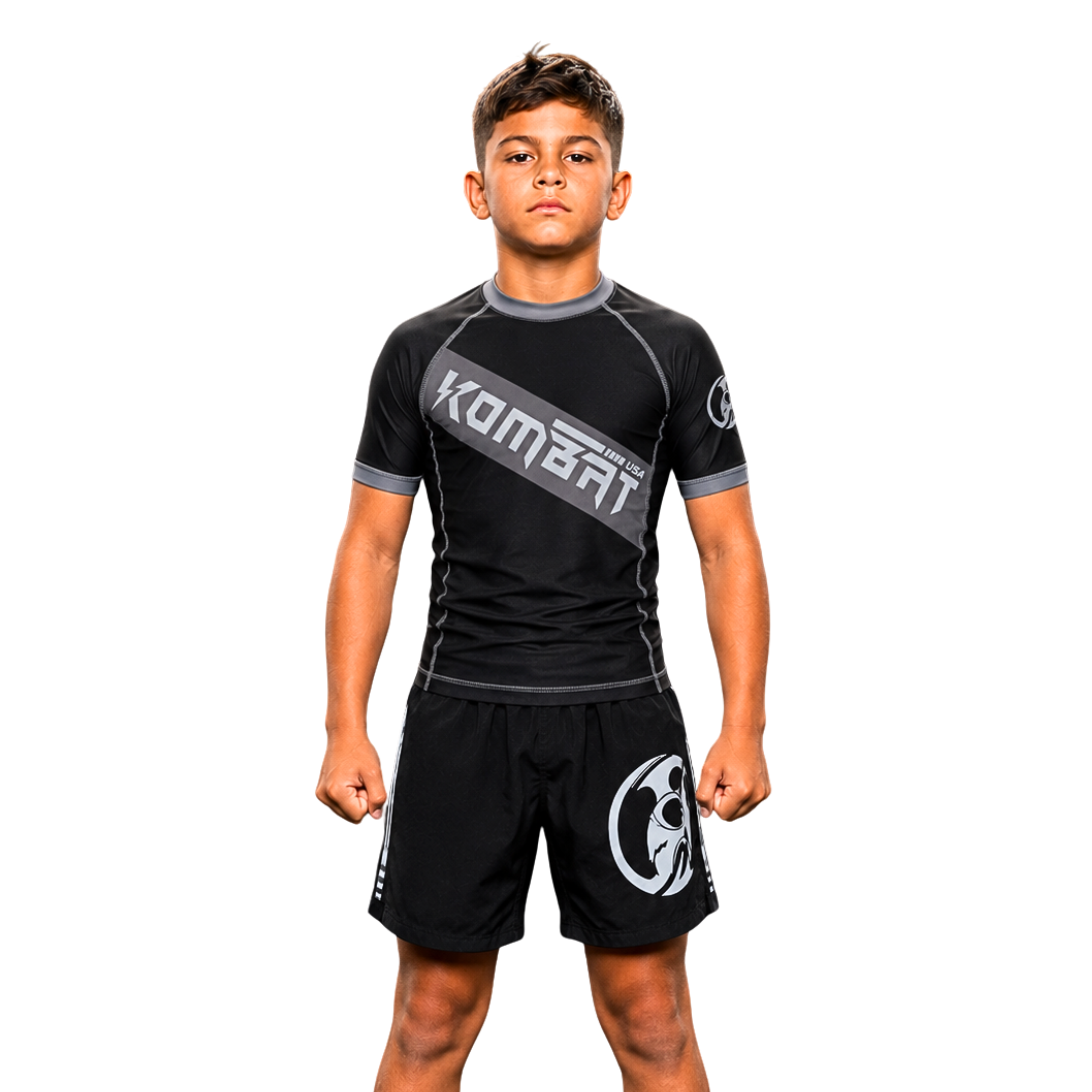 YOUTH RASH GUARD H/S BLK/GRAY