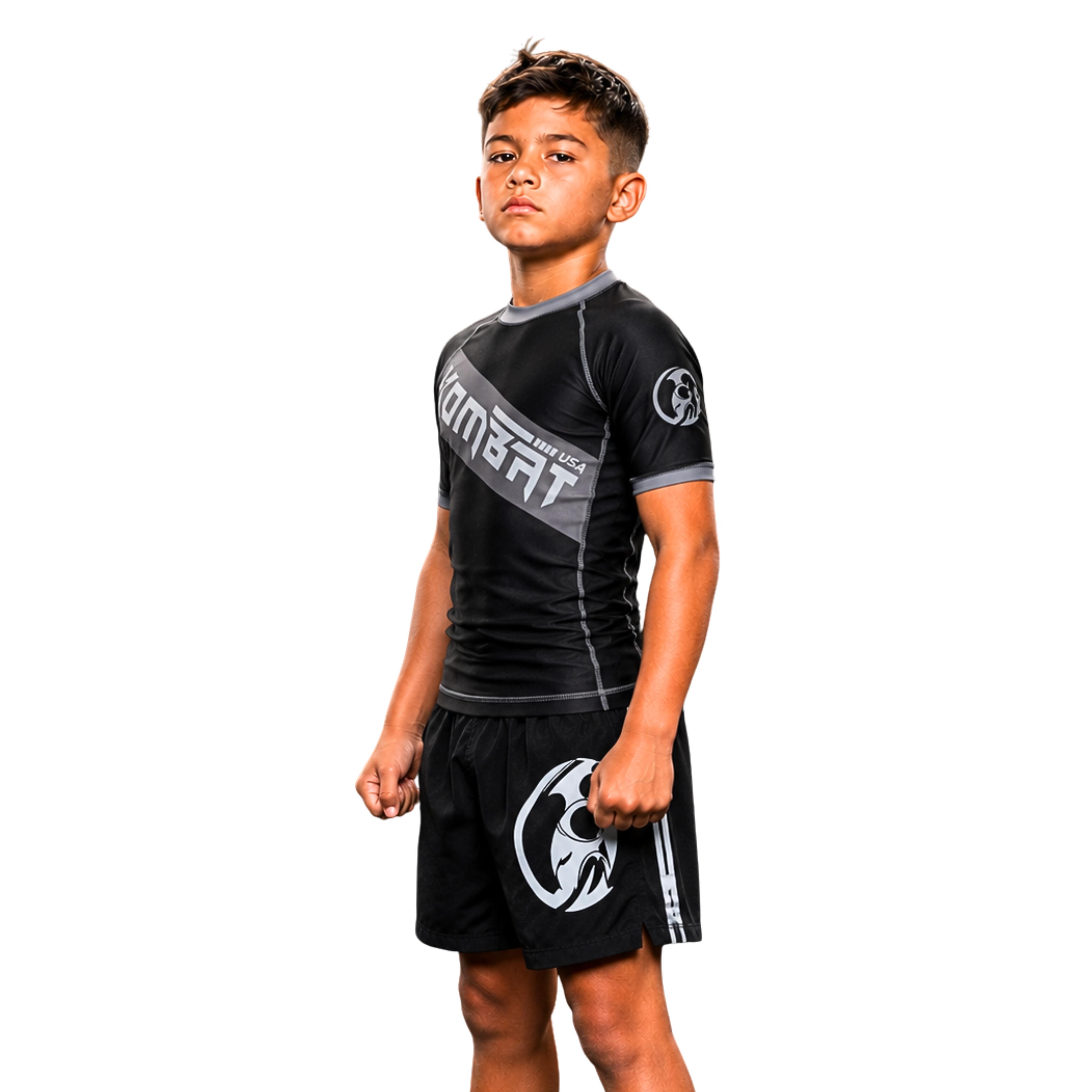 YOUTH RASH GUARD H/S BLK/GRAY