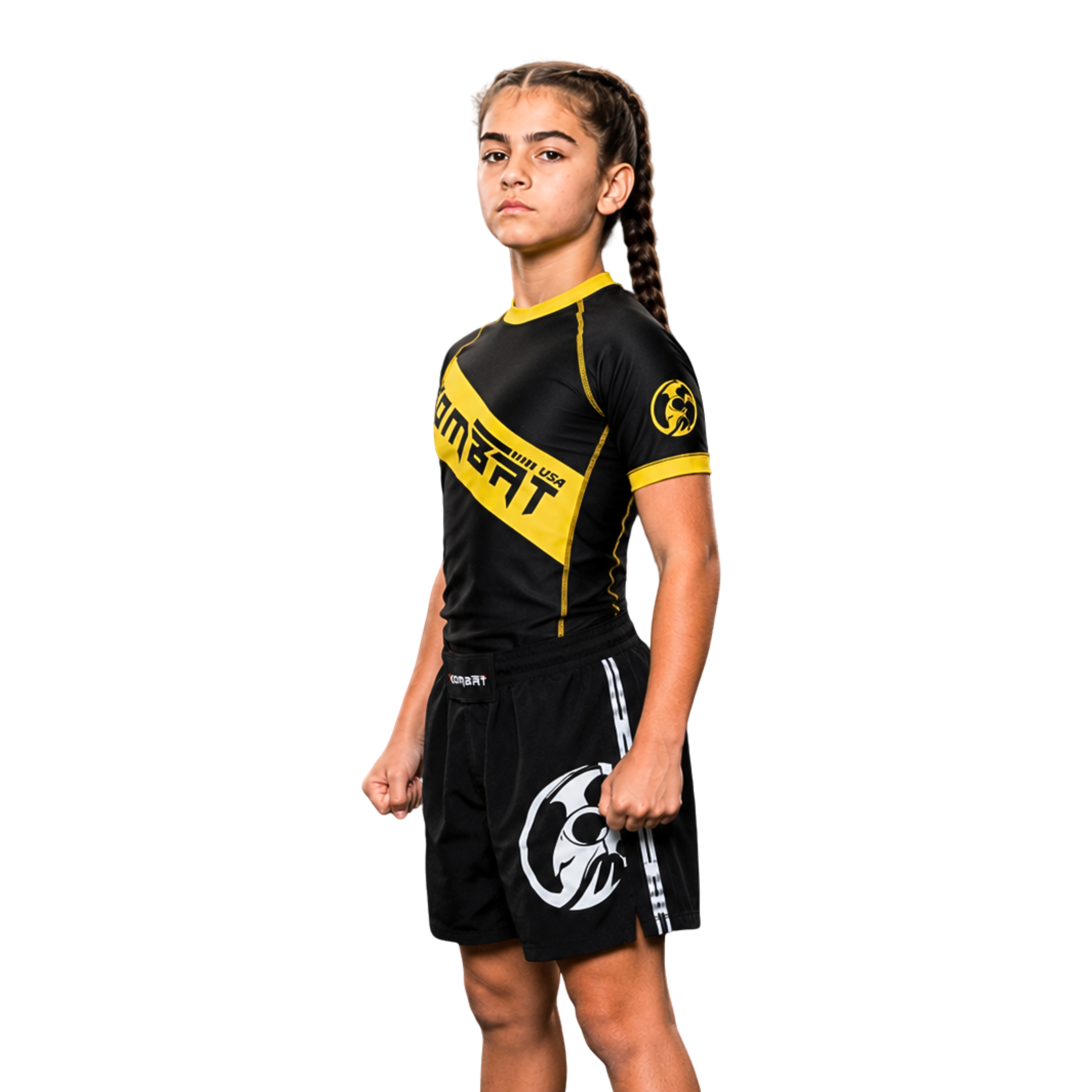 YOUTH RASH GUARD H/S BLK/YELLOW