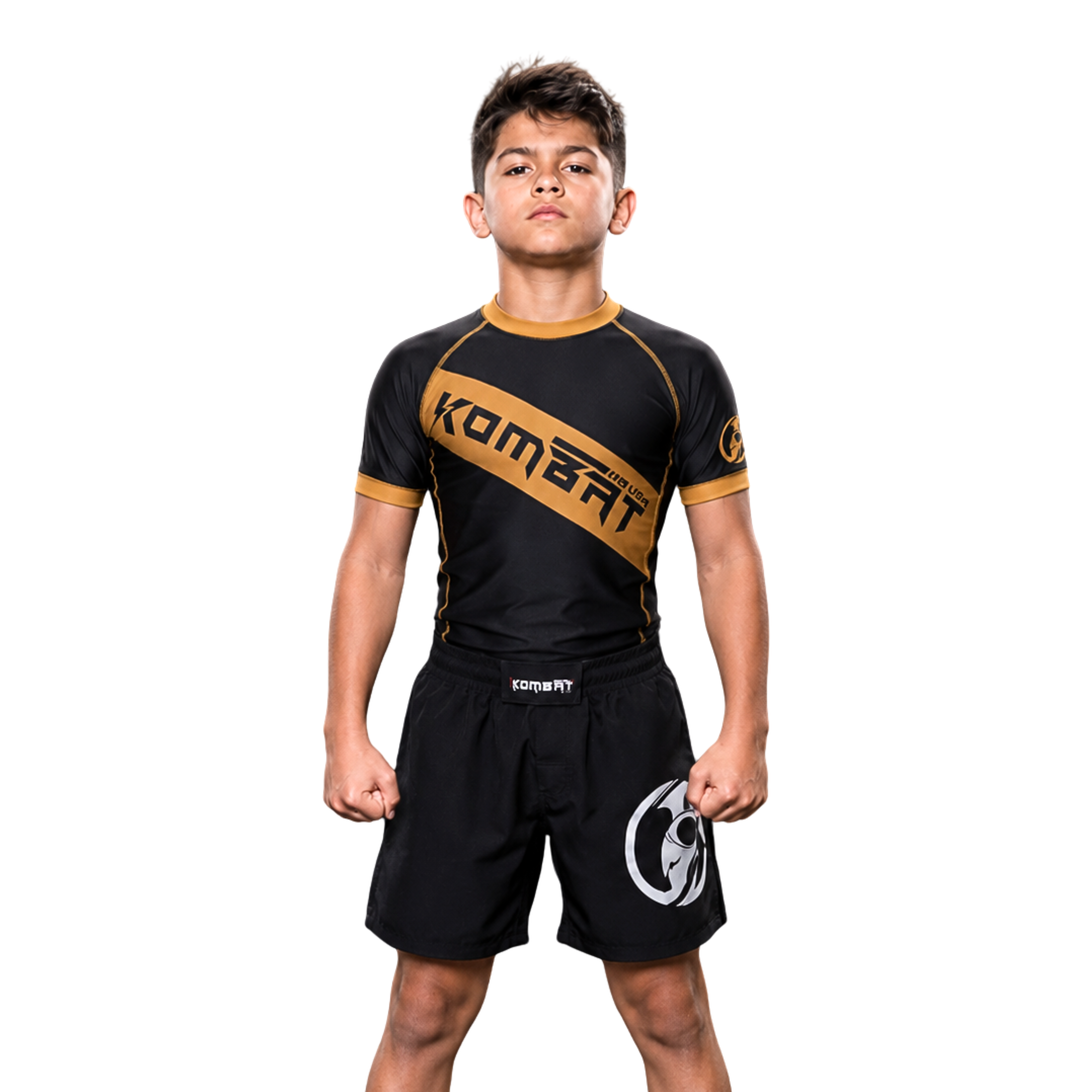 YOUTH RASH GUARD H/S BLK/ORANGE