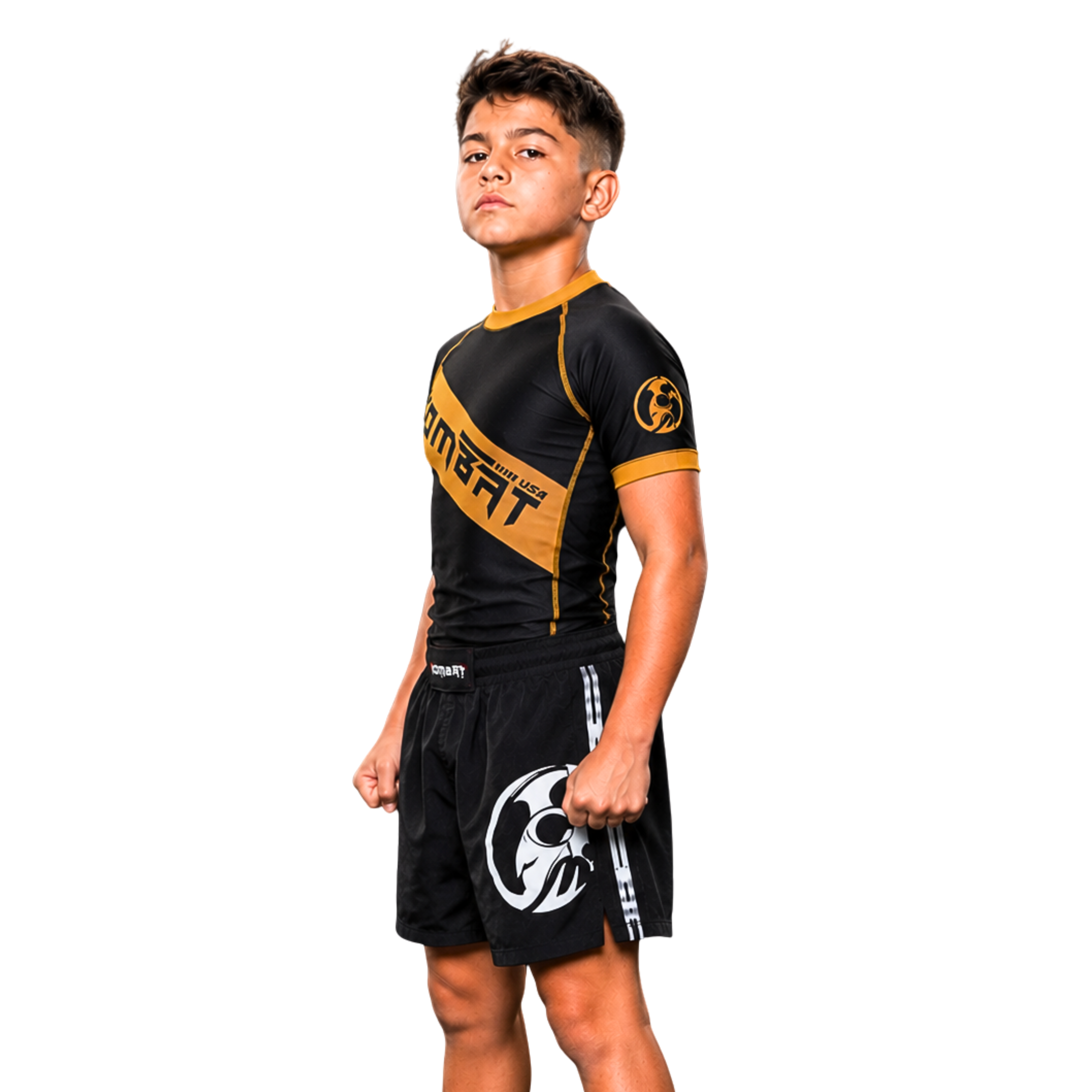 YOUTH RASH GUARD H/S BLK/ORANGE