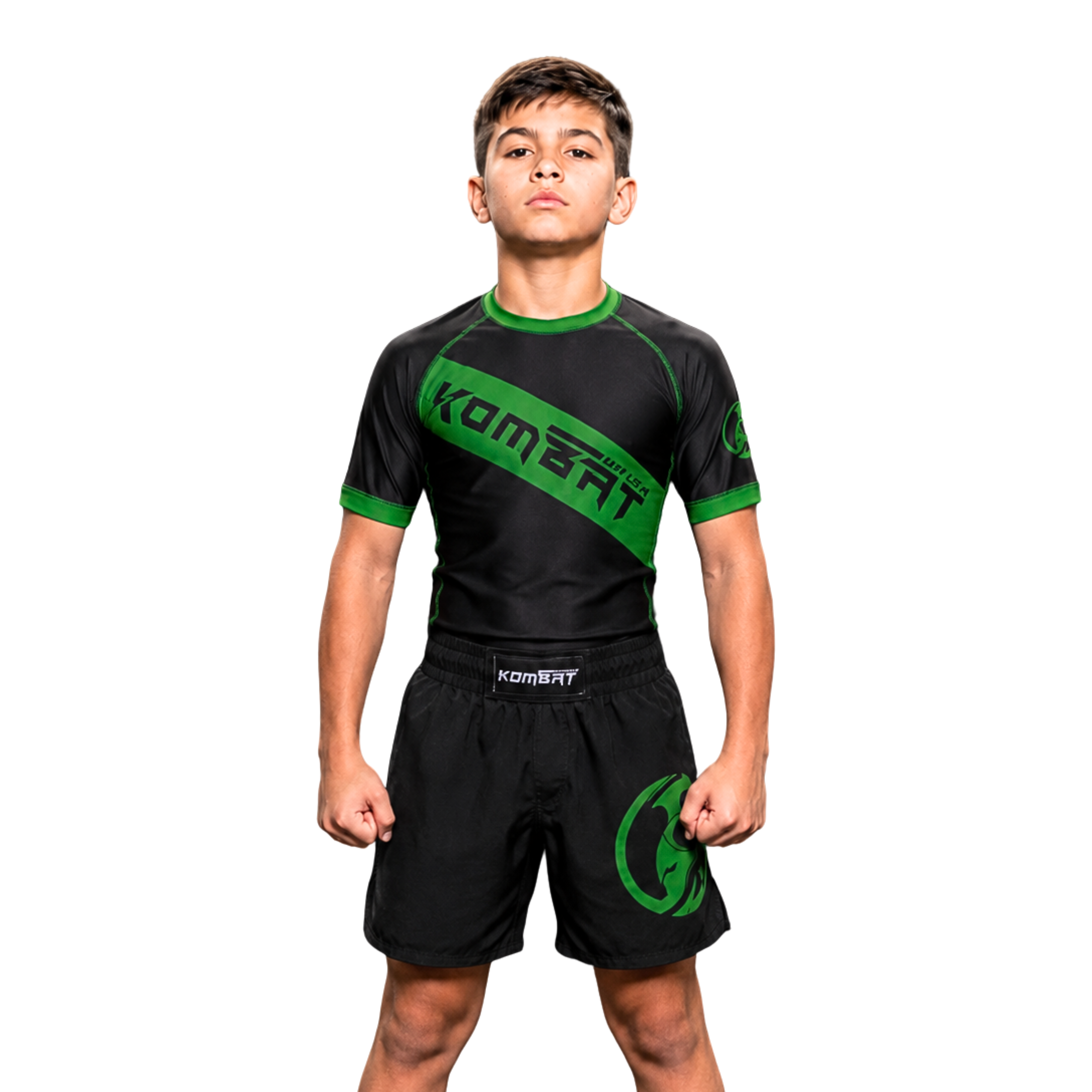 YOUTH RASH GUARD H/S BLK/GREEN