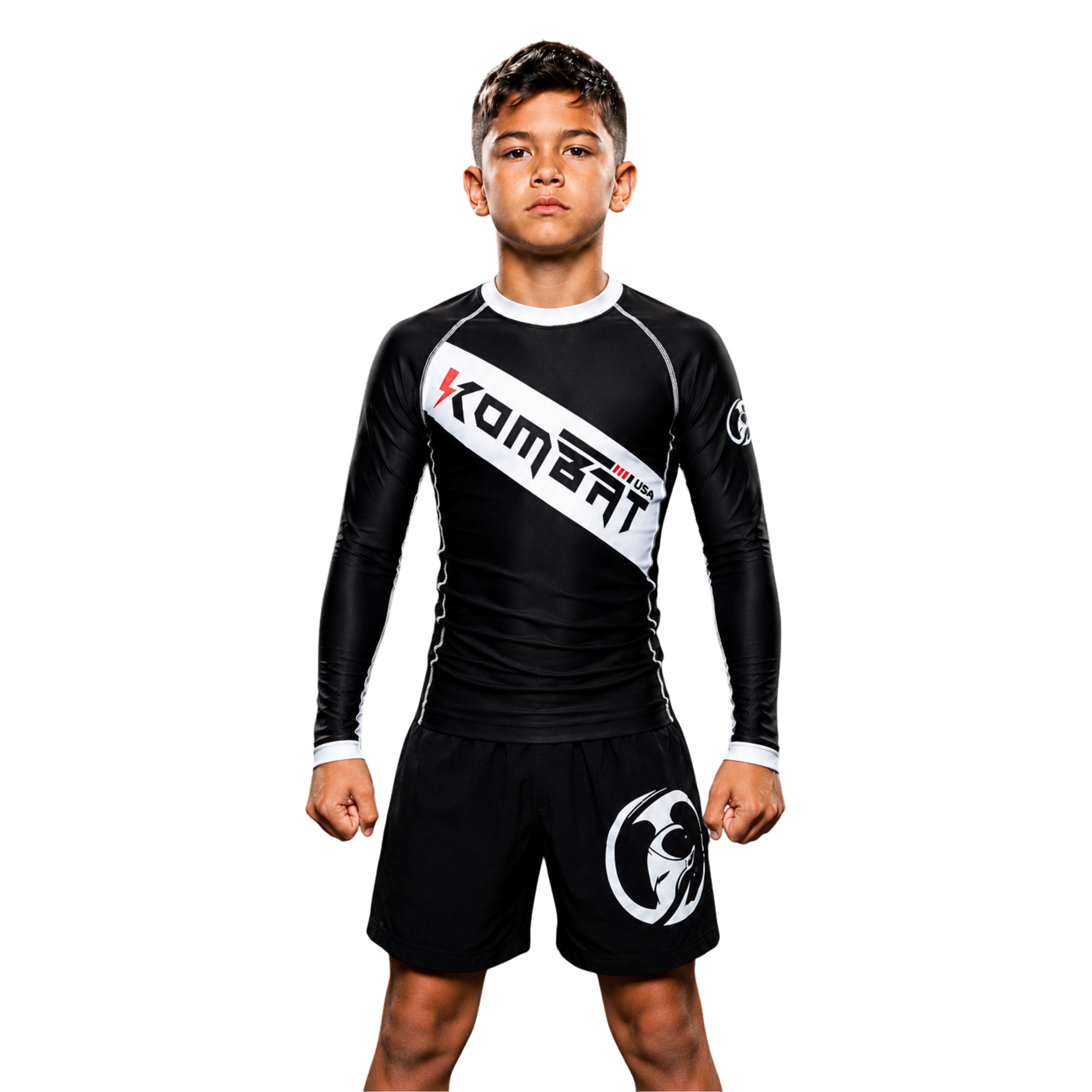 YOUTH RASH GUARD F/S BLK/WHITE