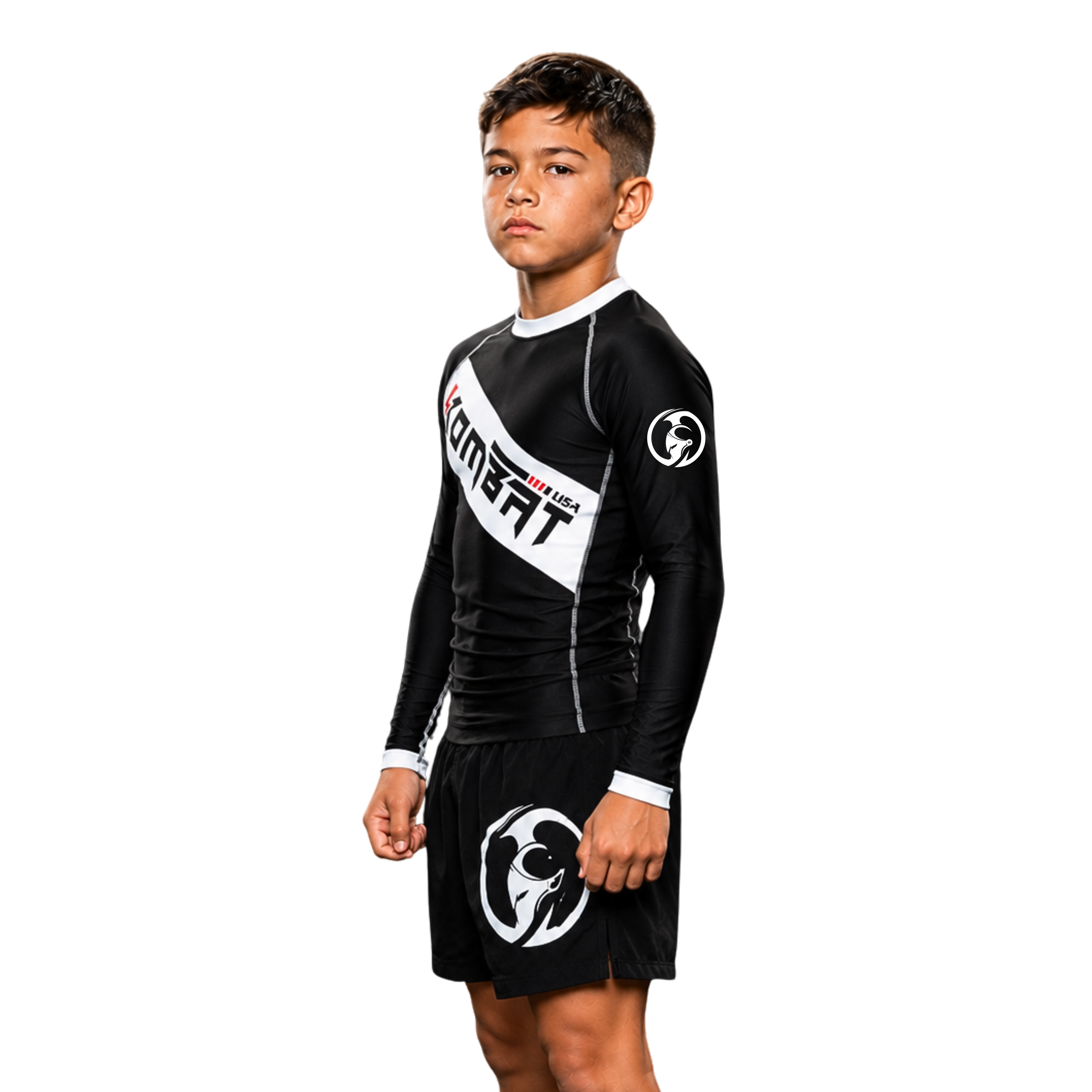 YOUTH RASH GUARD F/S BLK/WHITE
