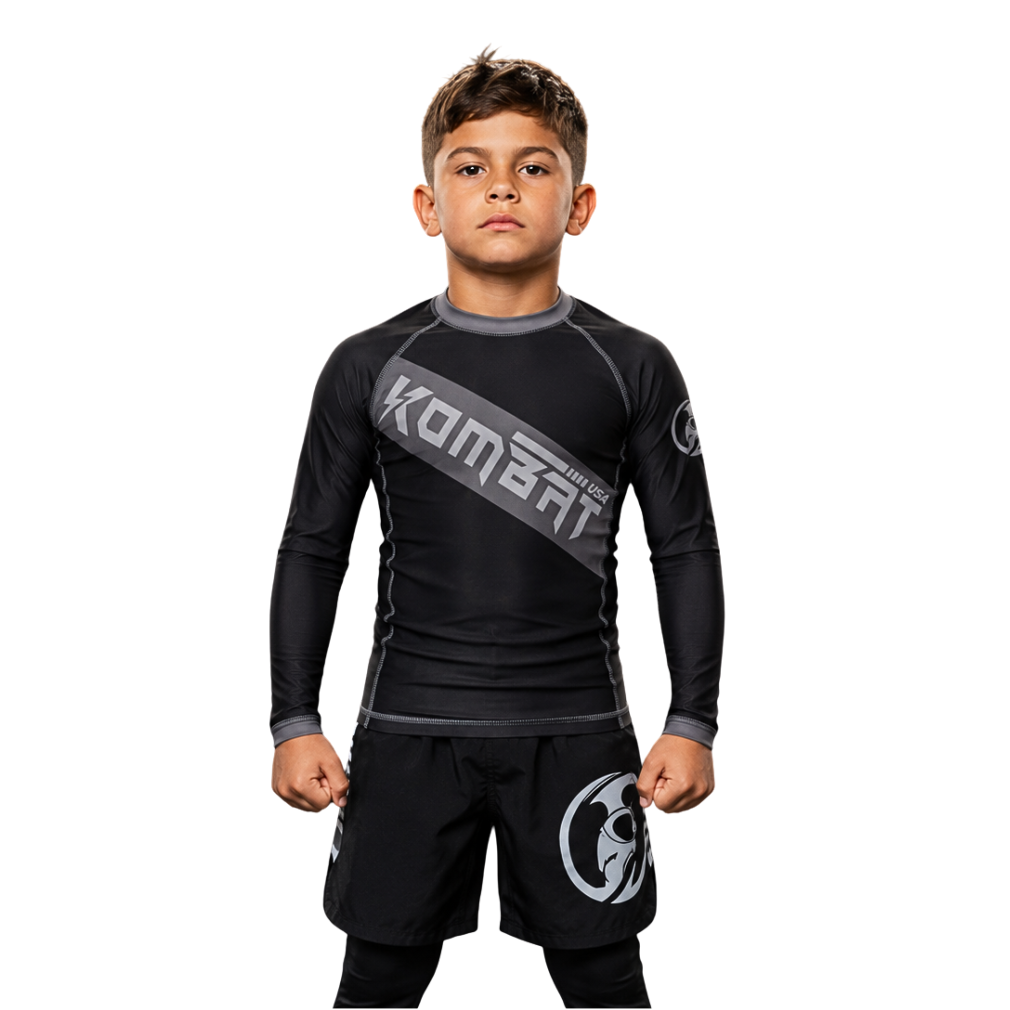 YOUTH RASH GUARD F/S BLK/GRAY