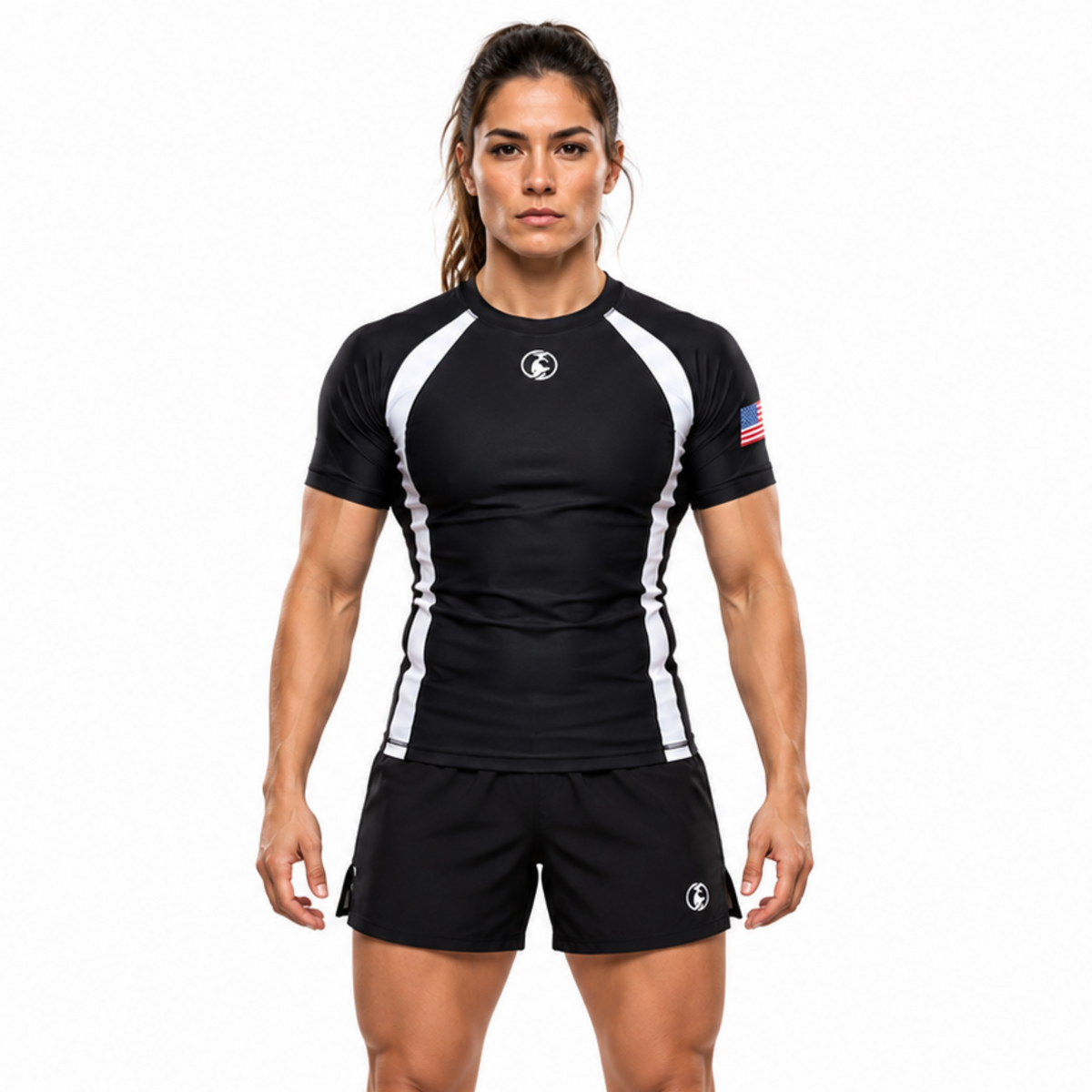 KOMBAT USA WOMEN'S PERFORMANCE BJJ RANKED RASH GUARD – BLACK & WHITE