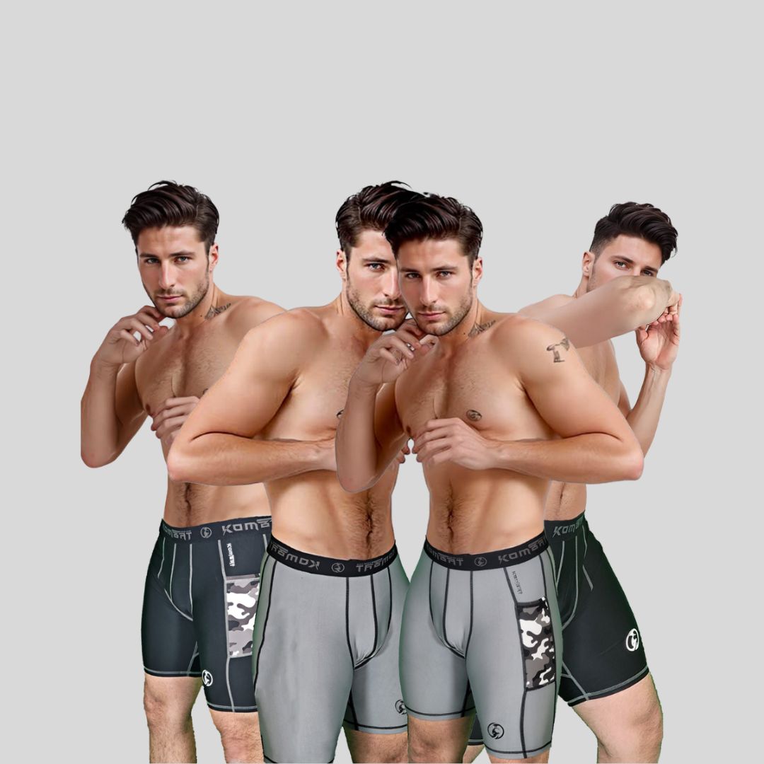 KOMBAT 4 PACK MAN PRO GRAY/BLACK COMPRESSION SHORTS
